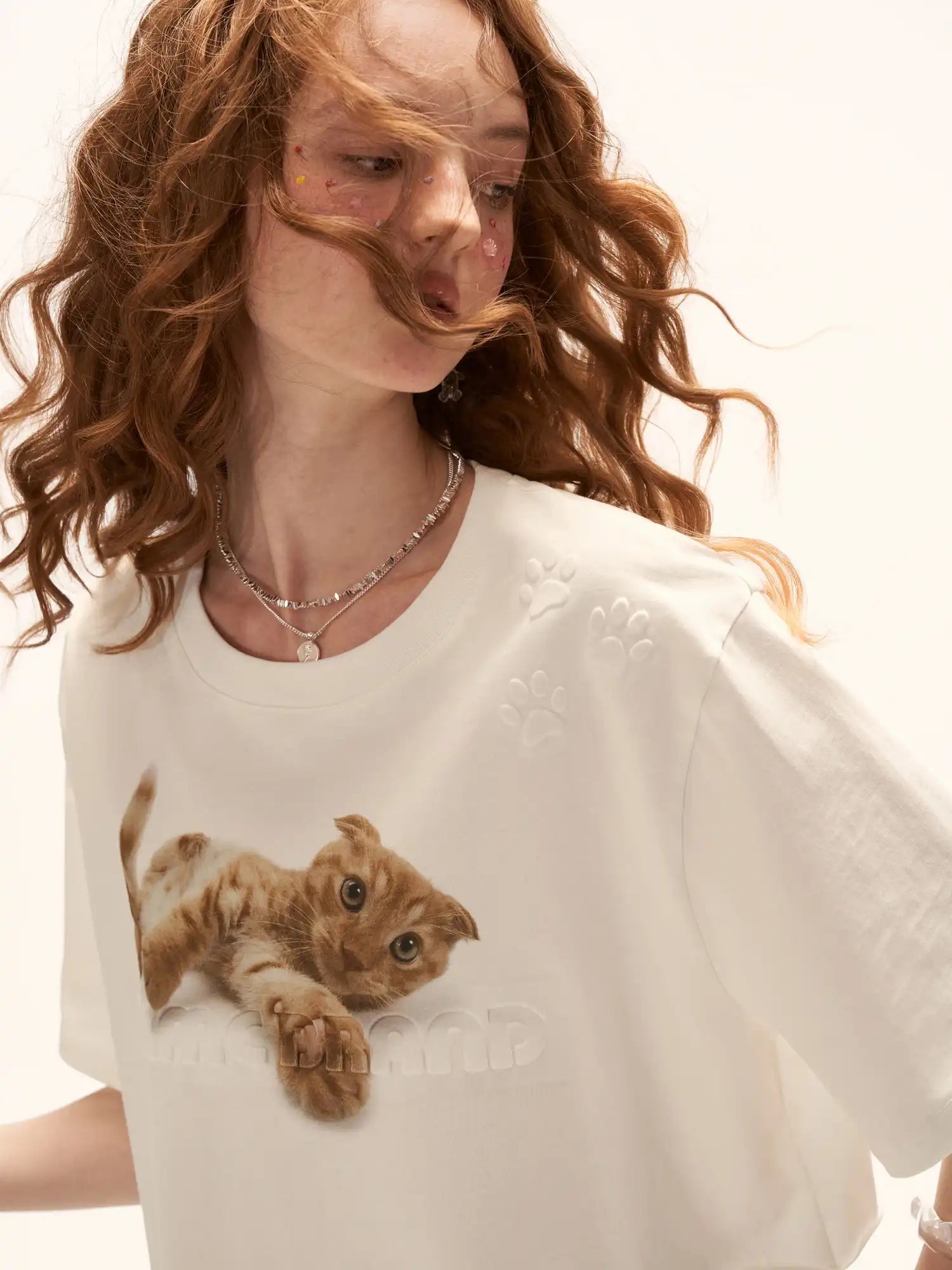 Loose Distressed Kitten Cotton Crop Top