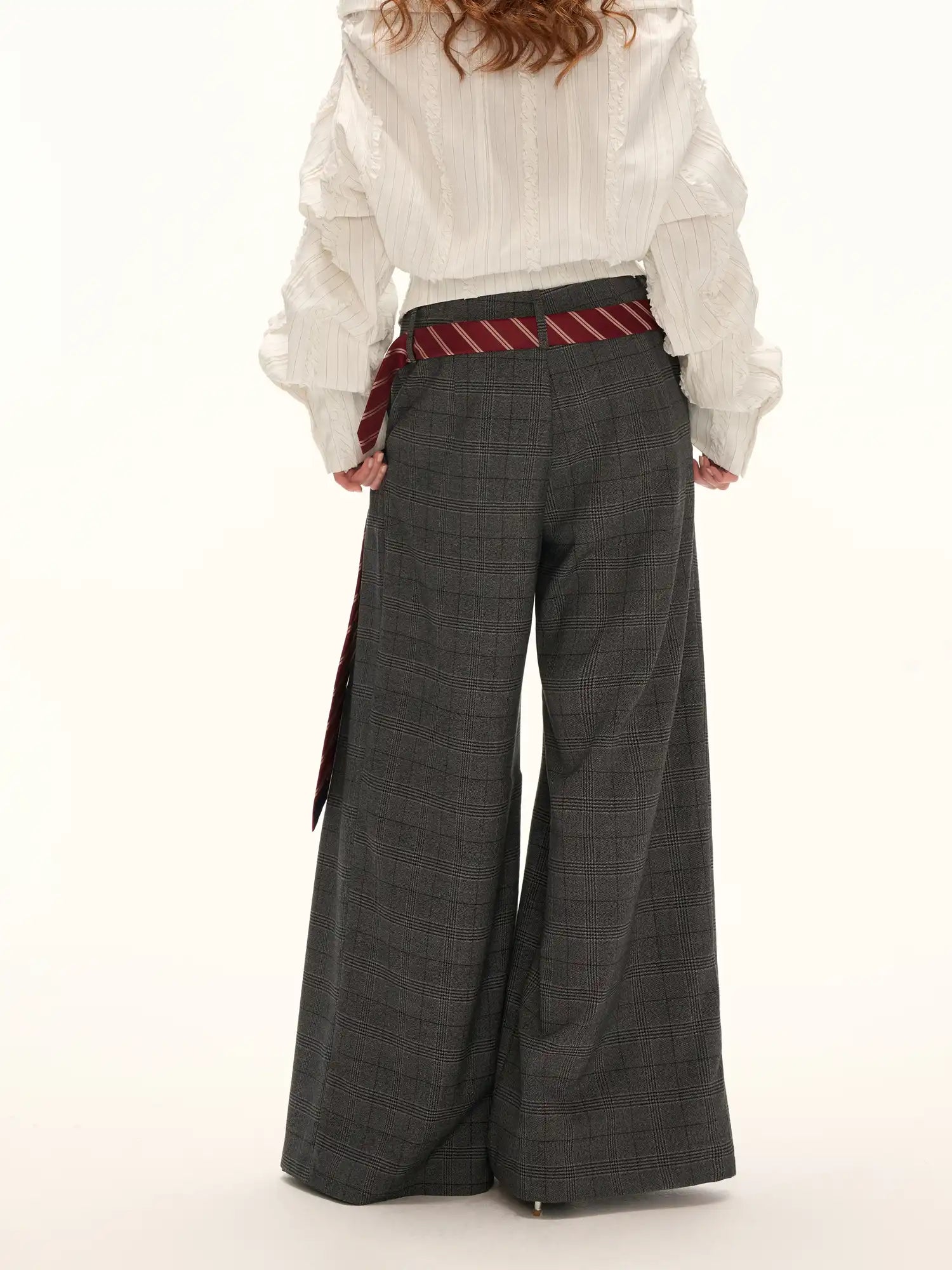 Double-Waisted Glen Check Wide-Leg Trousers