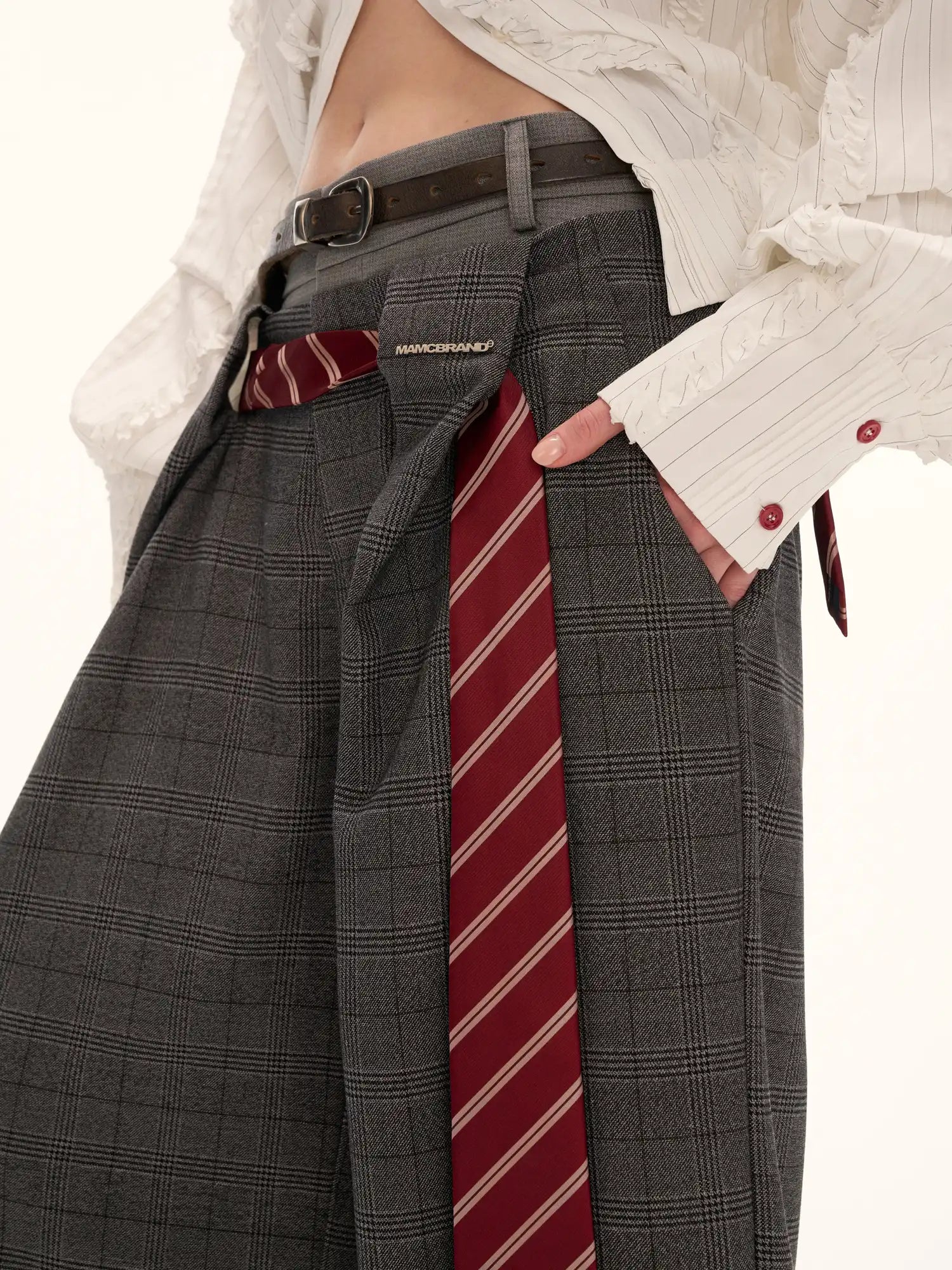 Double-Waisted Glen Check Wide-Leg Trousers
