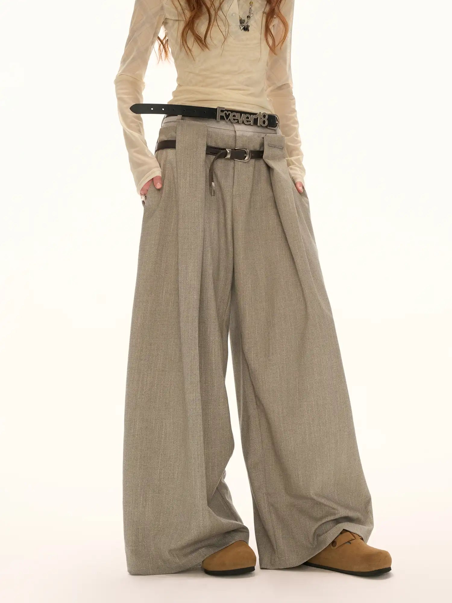 Double-Waisted Glen Check Wide-Leg Trousers