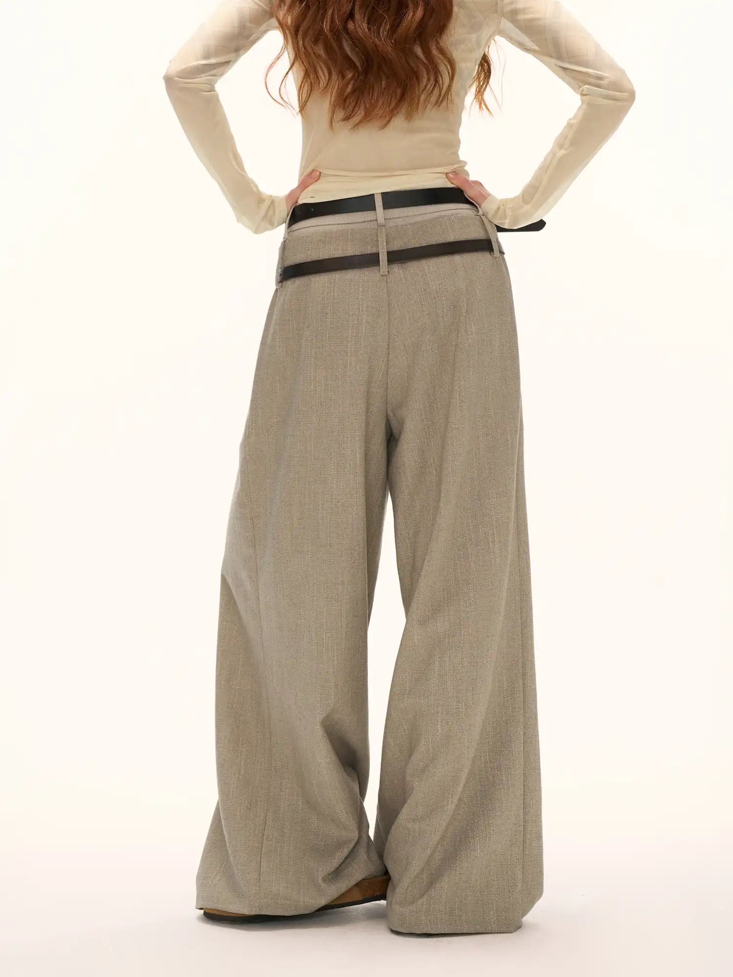 Double-Waisted Glen Check Wide-Leg Trousers