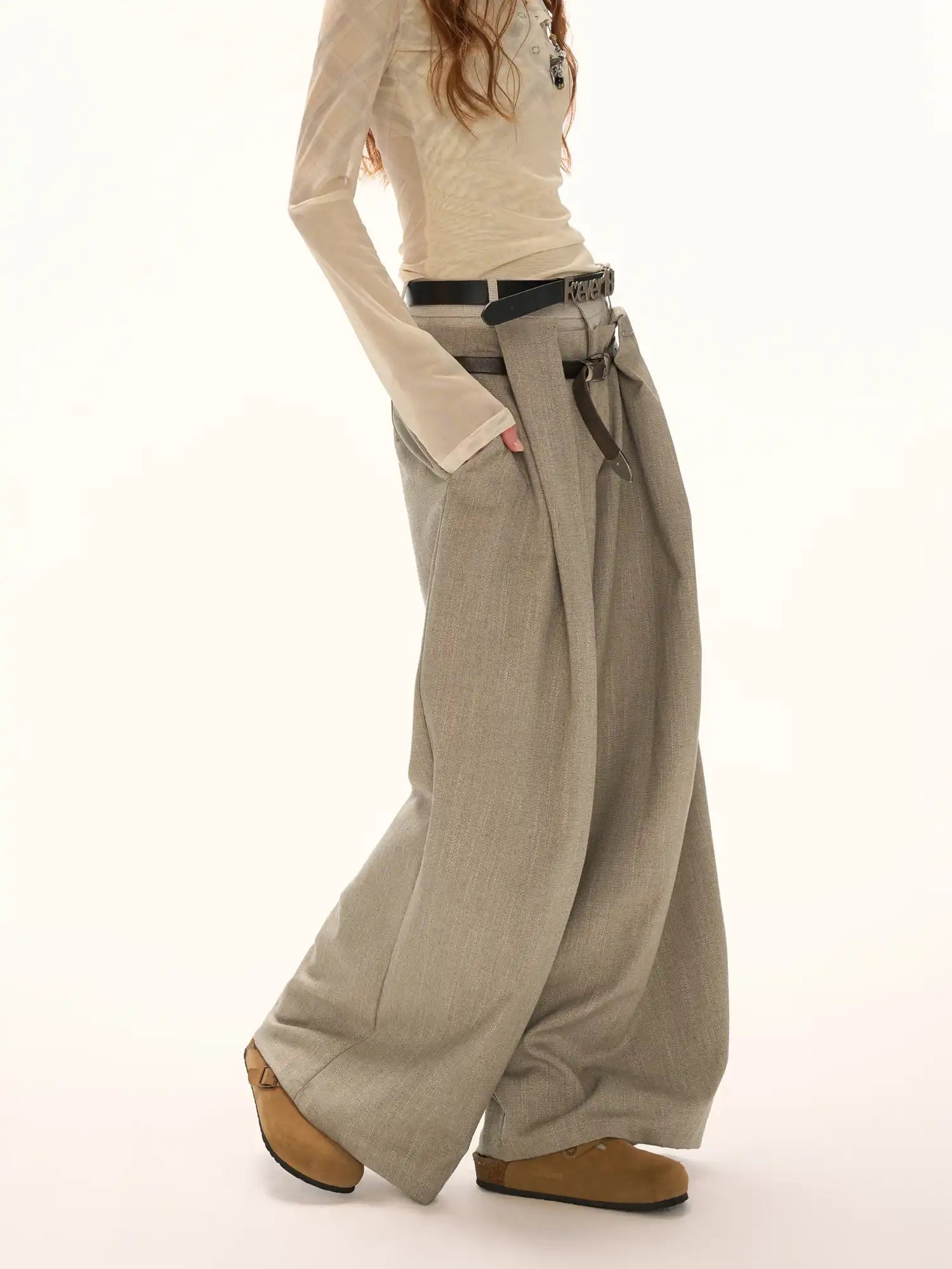 Double-Waisted Glen Check Wide-Leg Trousers