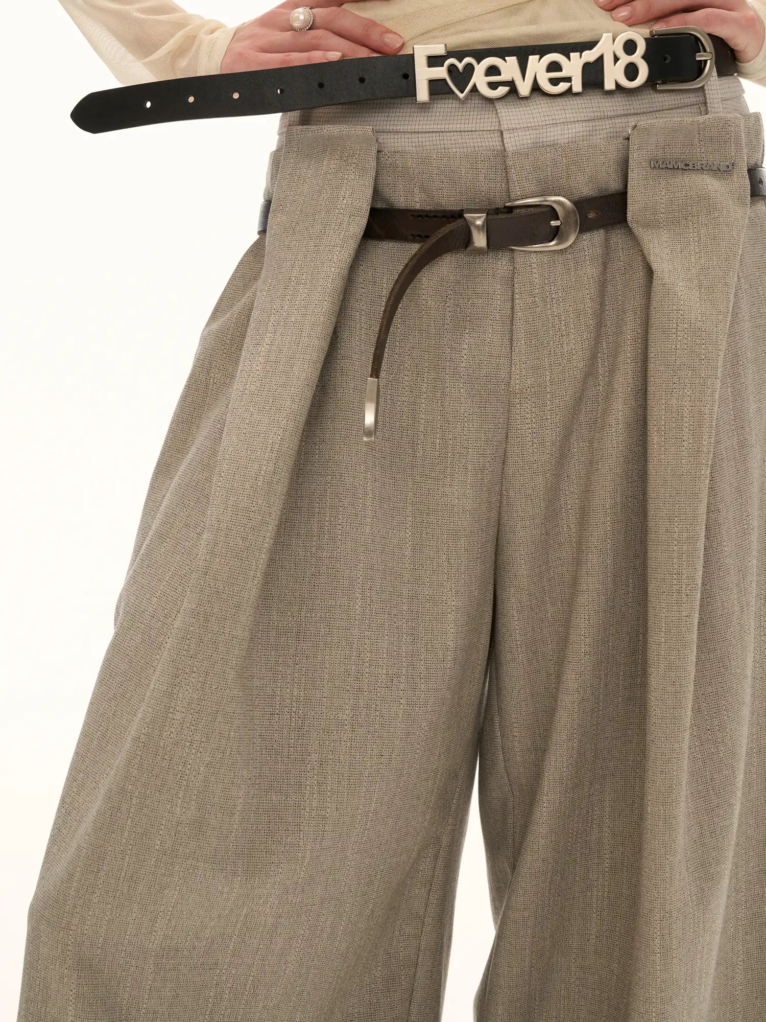 Double-Waisted Glen Check Wide-Leg Trousers