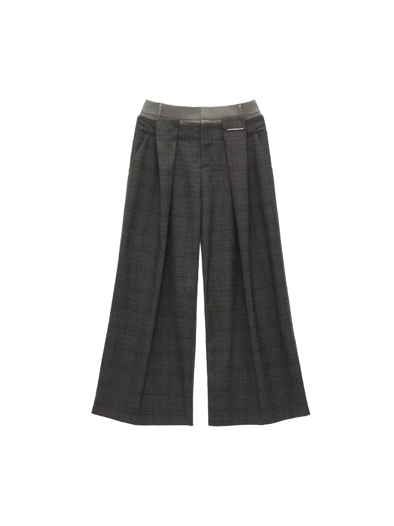 Double-Waisted Glen Check Wide-Leg Trousers
