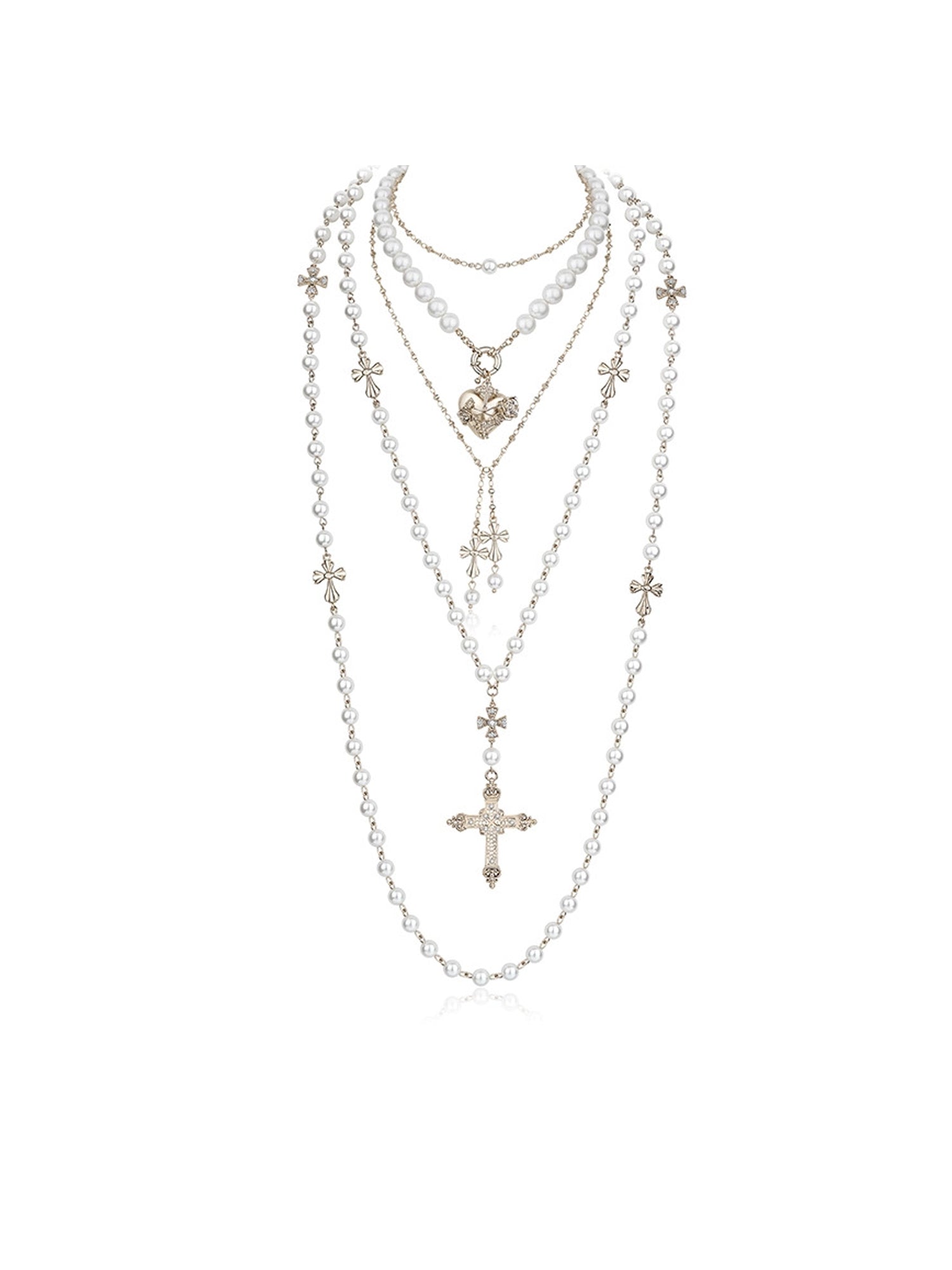 Layered Pearl Cross Necklace