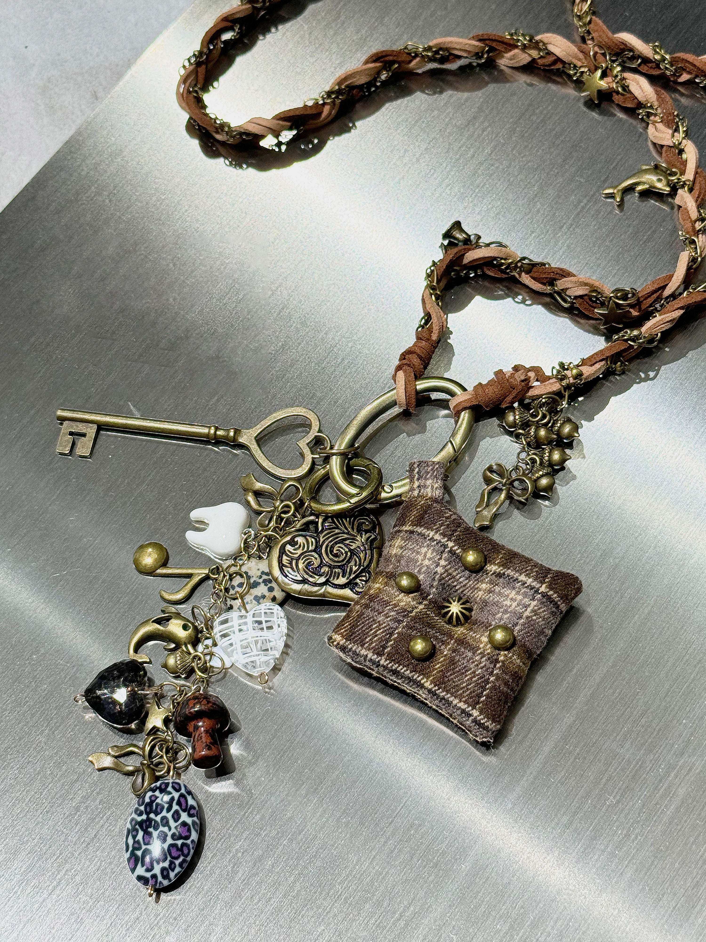 Handwoven pendant long necklace