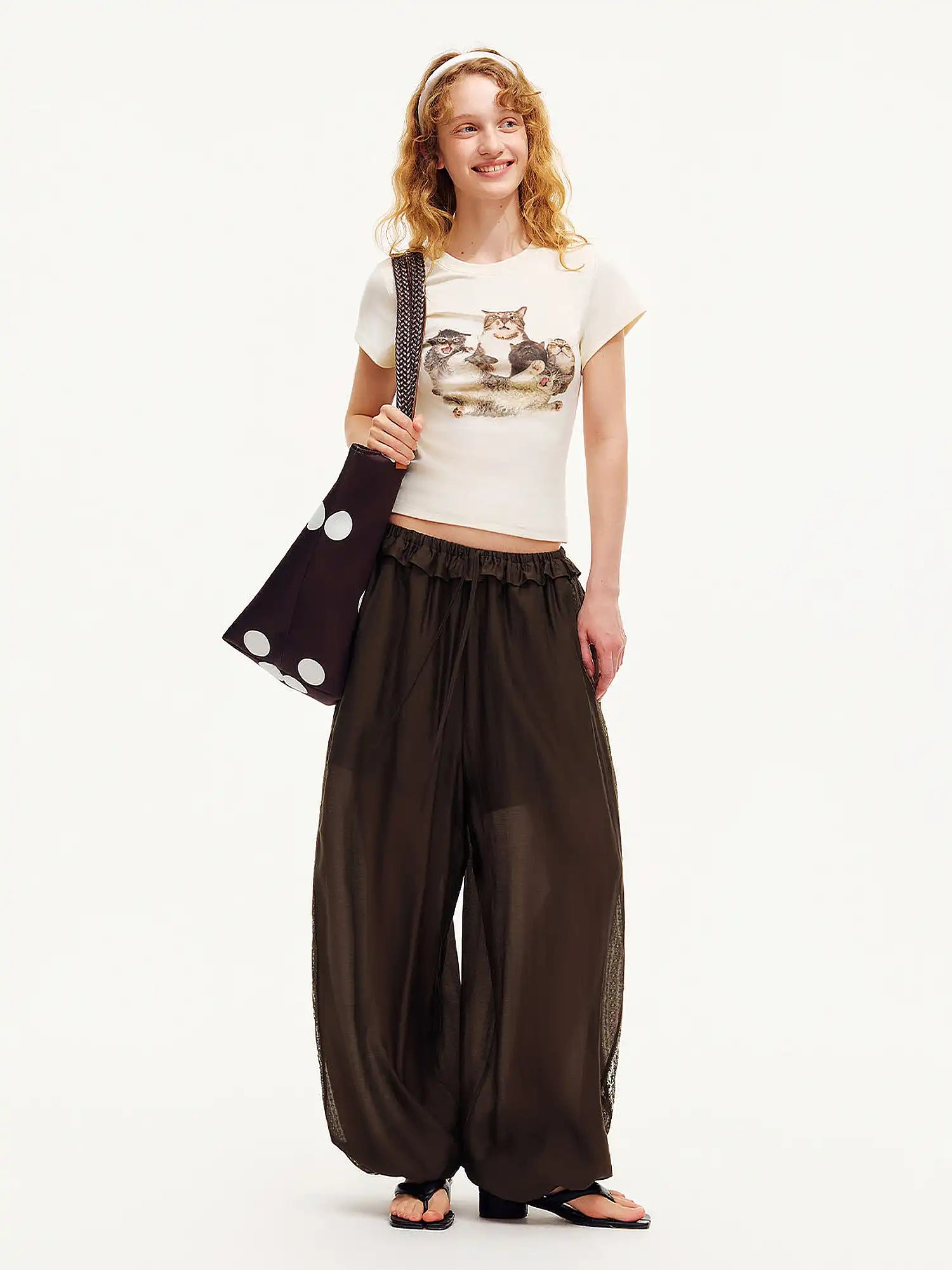 Outtheblue Playful Cat Print Cotton Jersey Cropped Tee | Canton Collective