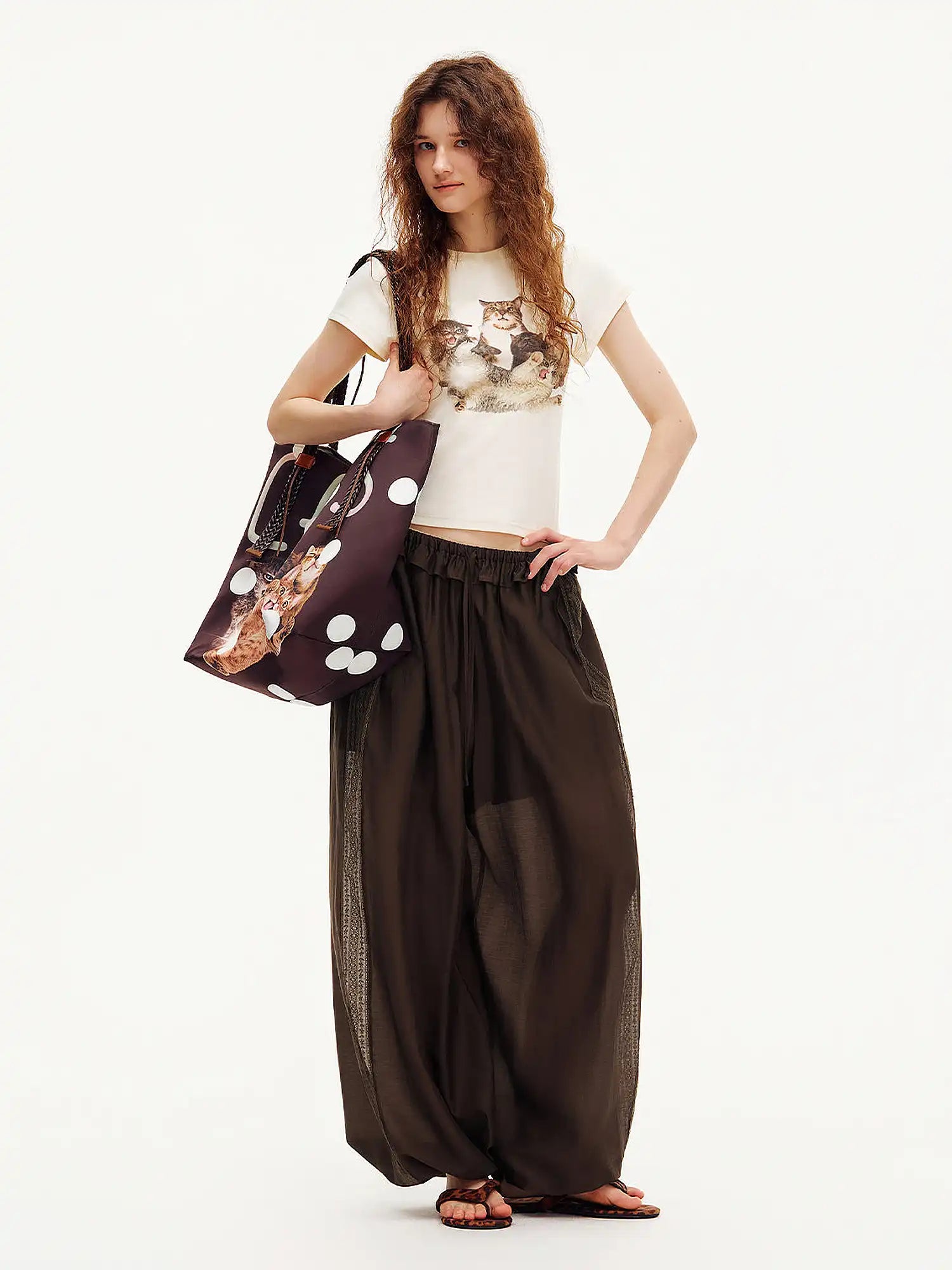 Outtheblue Playful Cat Print Cotton Jersey Cropped Tee | Canton Collective
