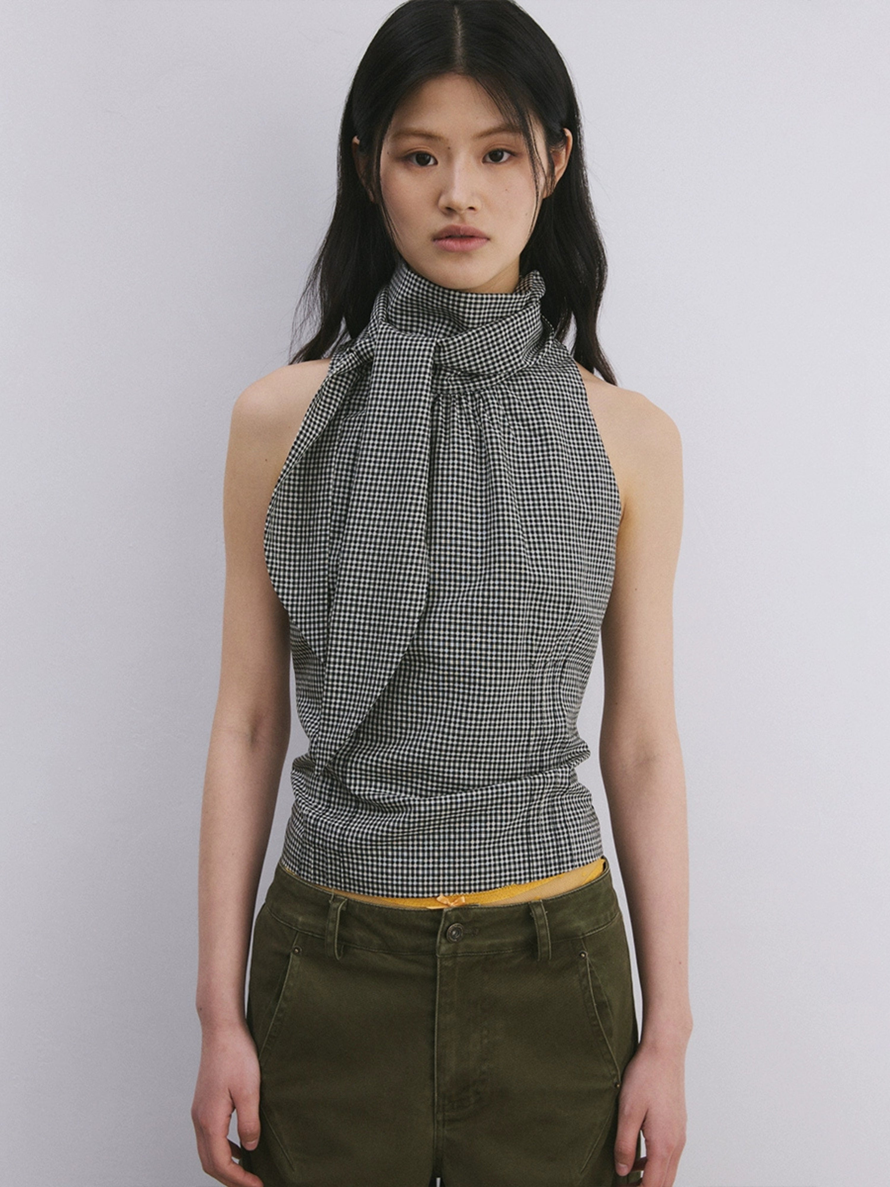 Gingham Wrap Neck Tank