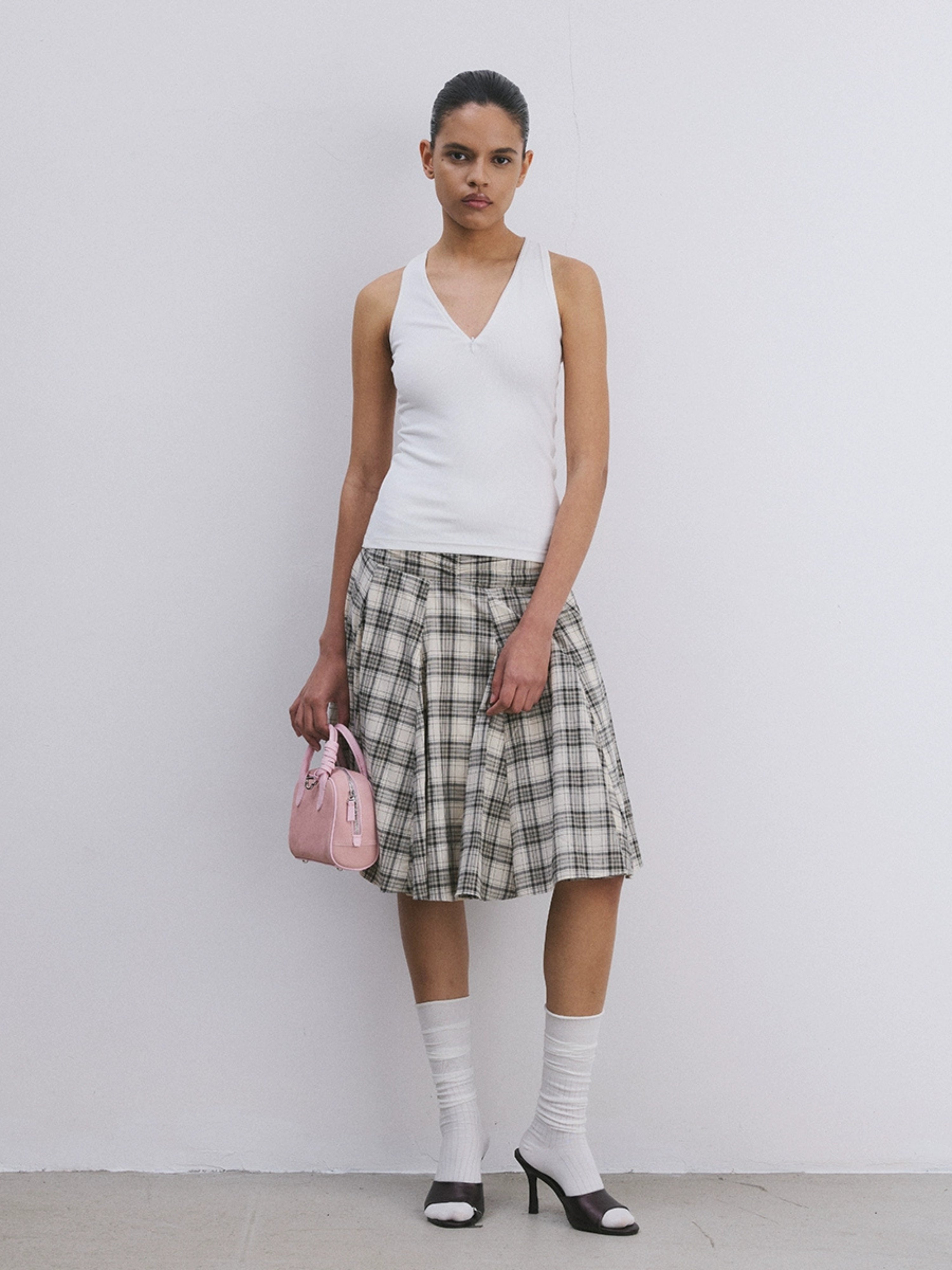 Crisp Check Pleats Skirt