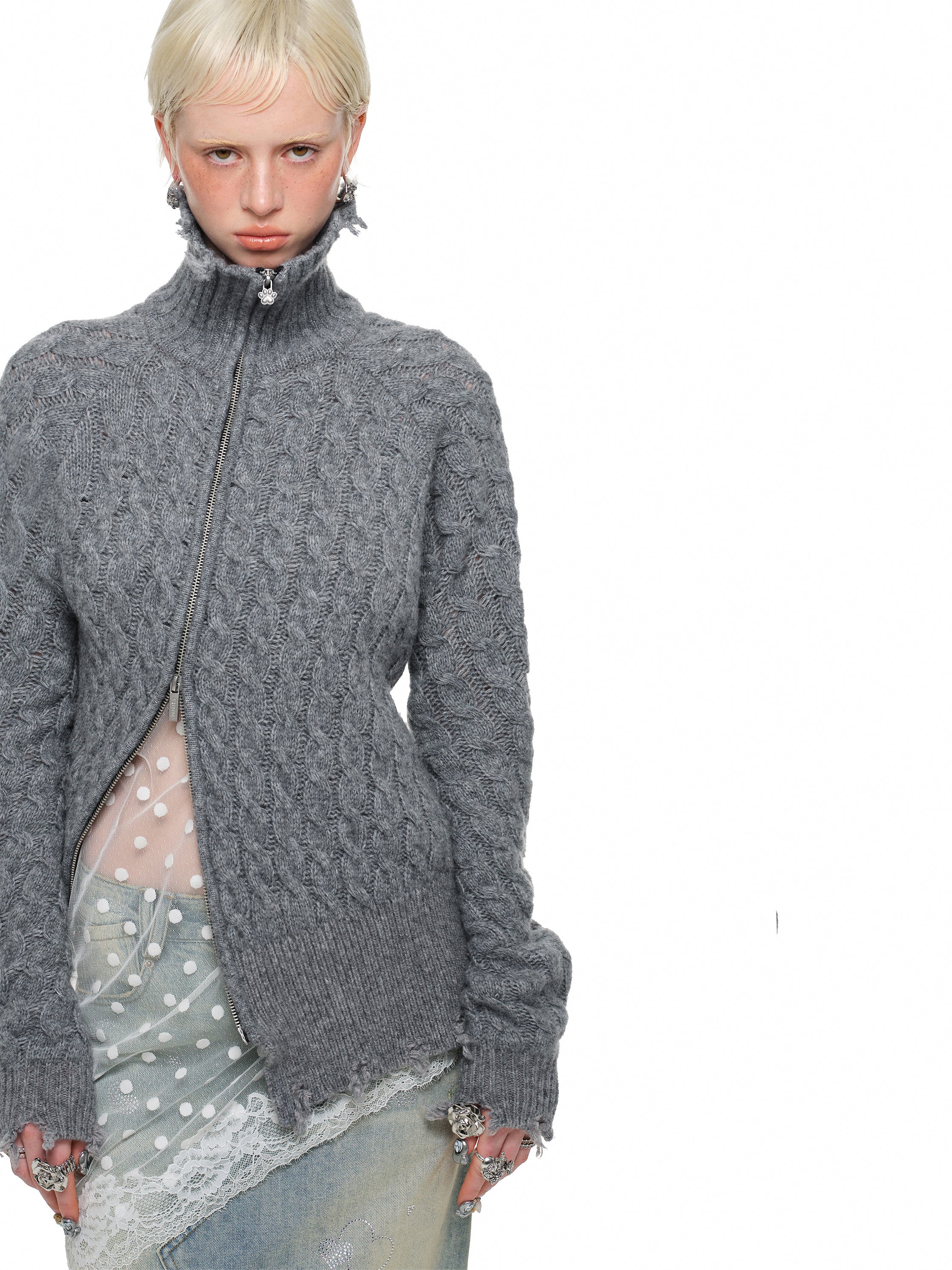 Twist Front Zip Knit