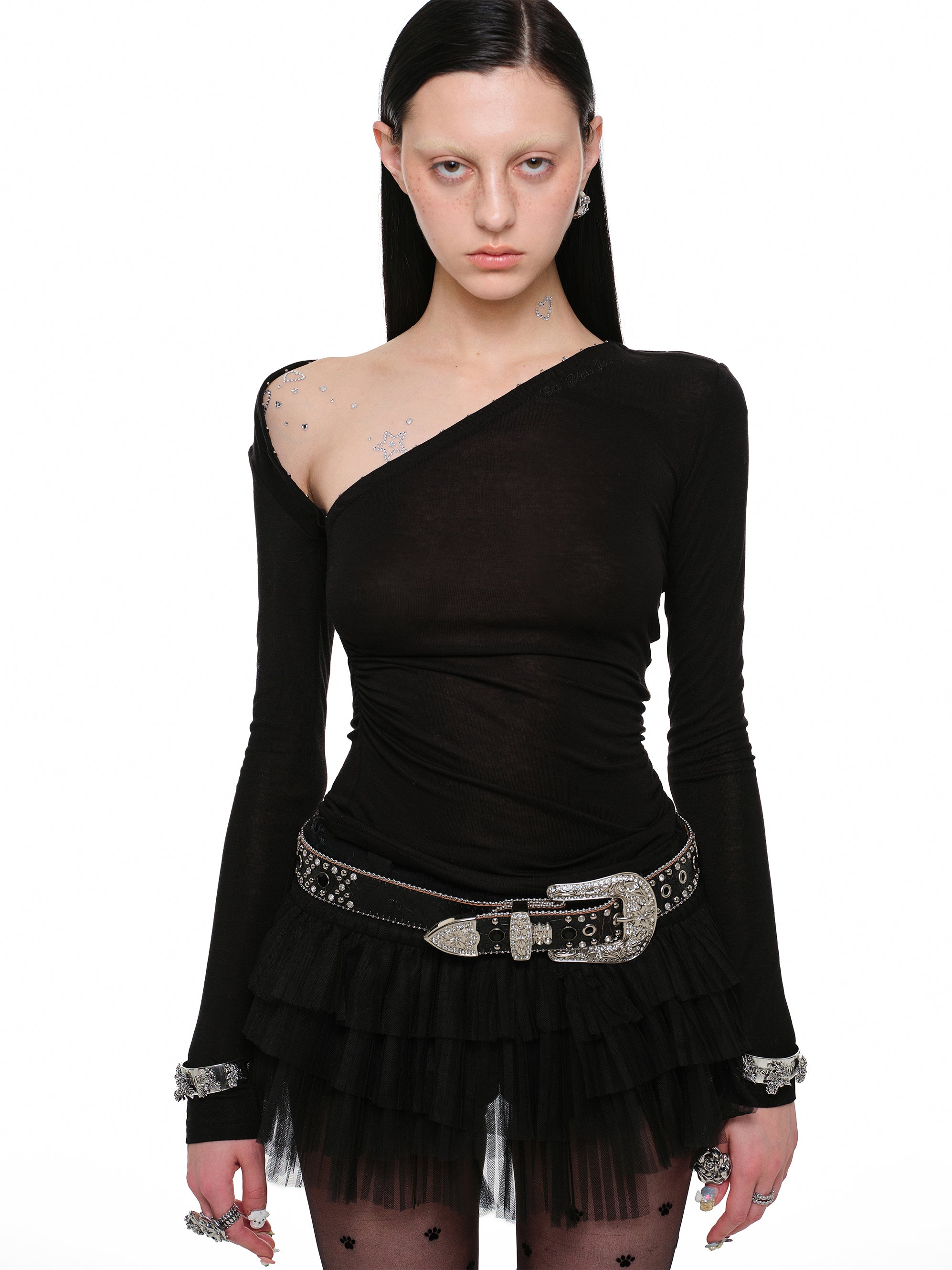 Asymmetric Buckle Shoulder Top