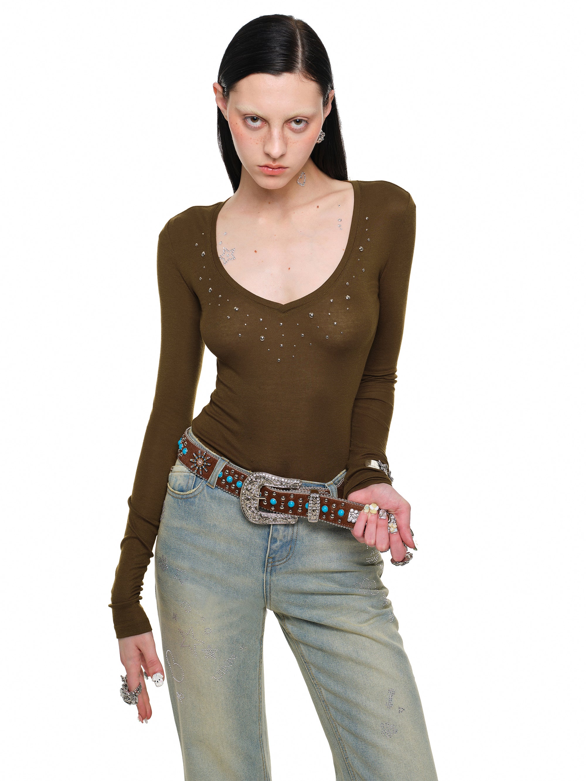 Studded Deep V Tee