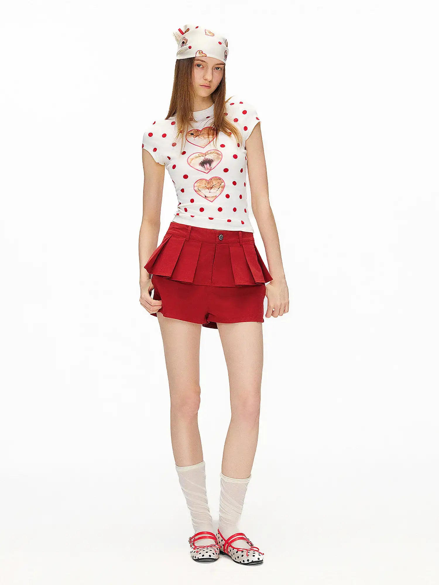 Outtheblue Cherry Red Tiered Ruffle High-Waist Shorts | Canton Collective
