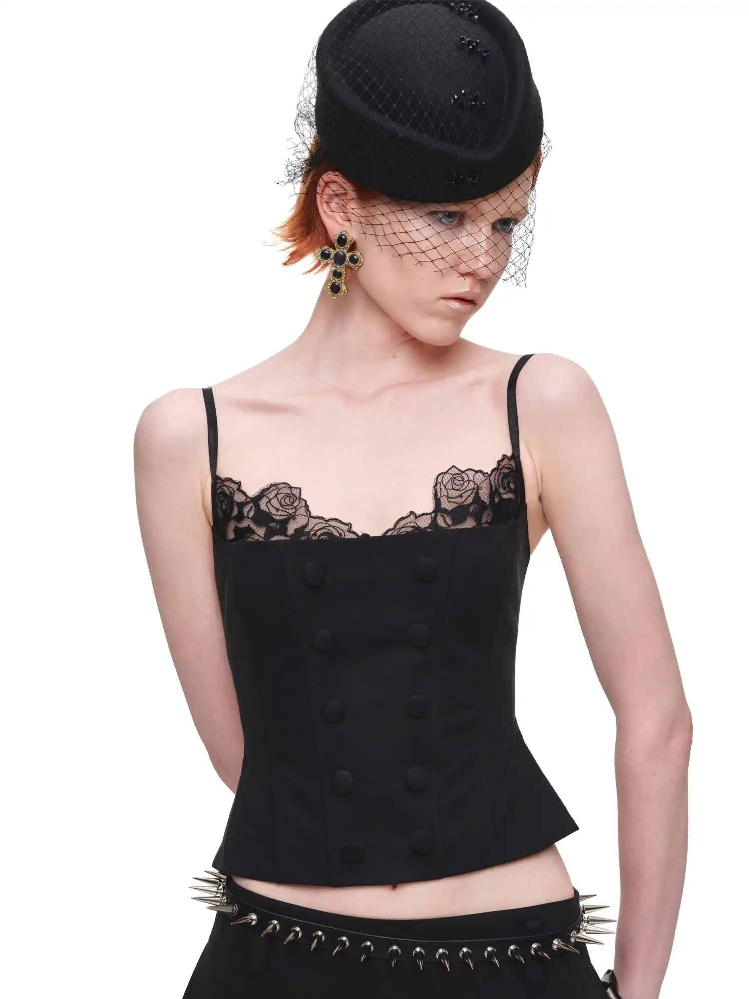 1Jinn Studio Double-Breasted Layered Lace Corset Top | Canton Collective
