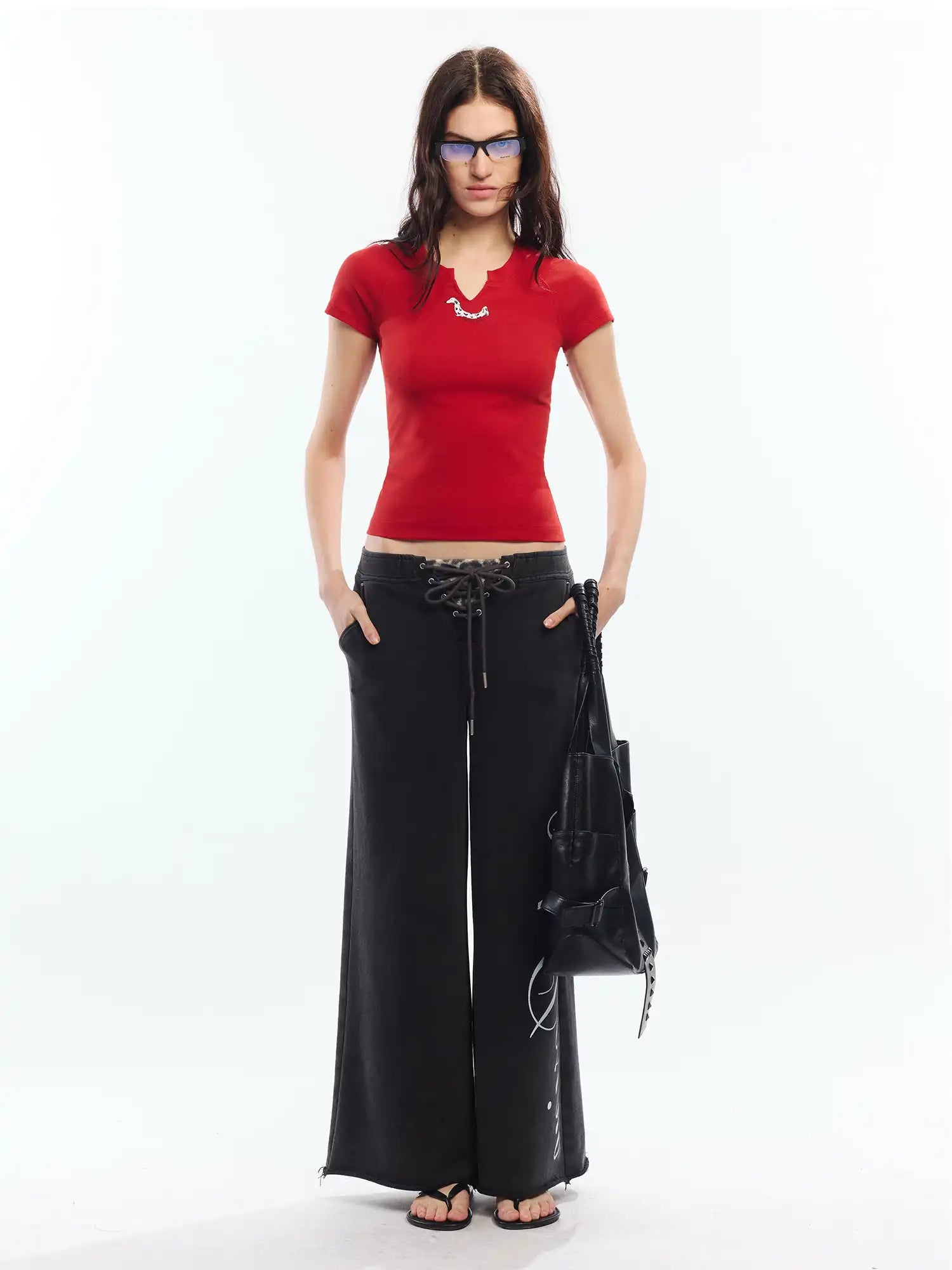 2th Desire Dalmatian Graphic Notched V Neck Crop Top | Canton Collective