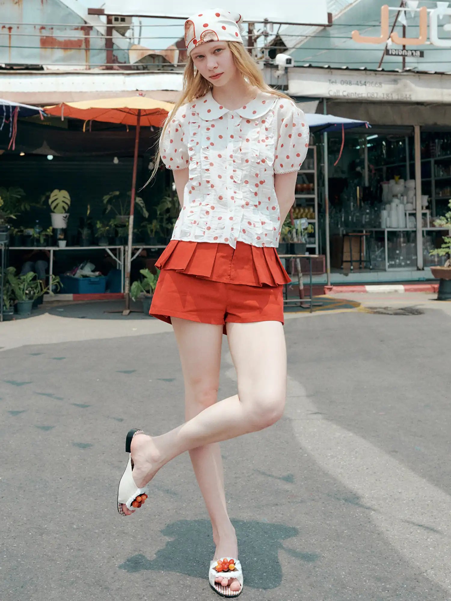 Outtheblue Cherry Red Tiered Ruffle High-Waist Shorts | Canton Collective