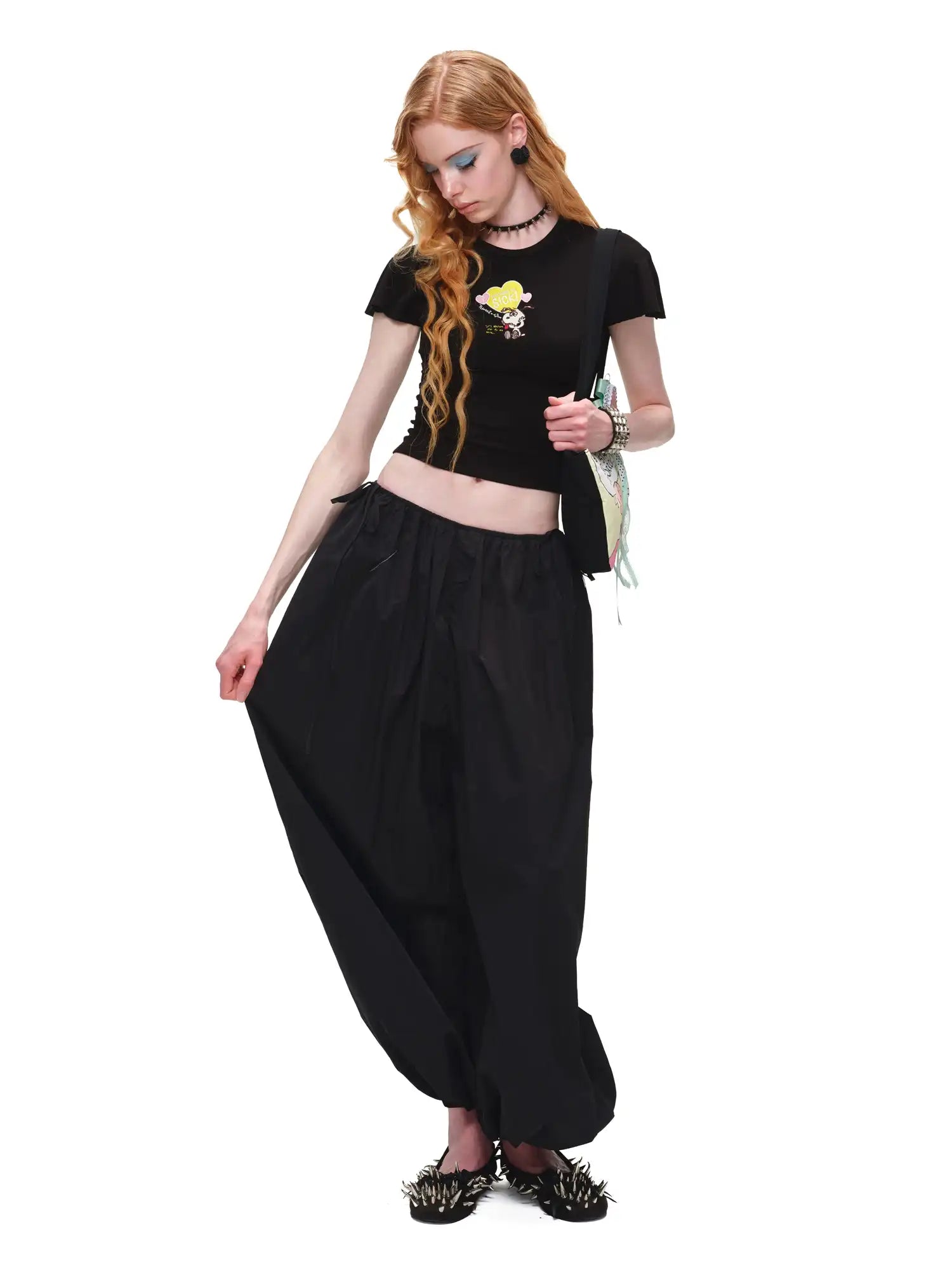 Bow Tie Pleated Tapered Nylon Track Pants