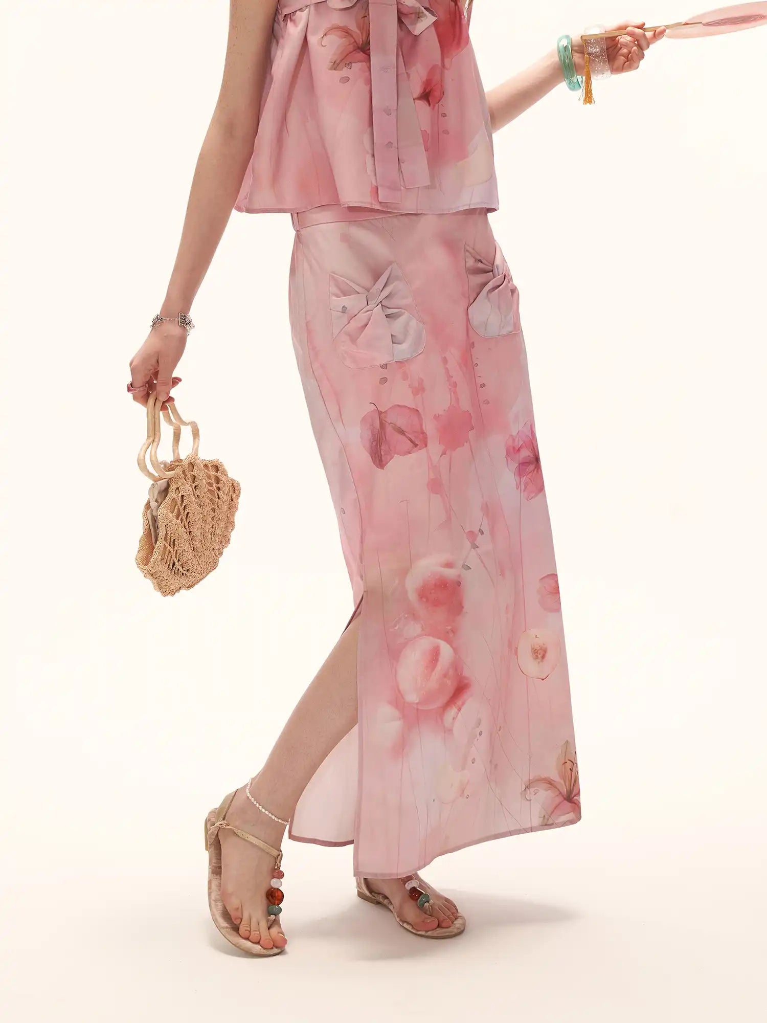 Bow Detail Chiffon Midi Skirt
