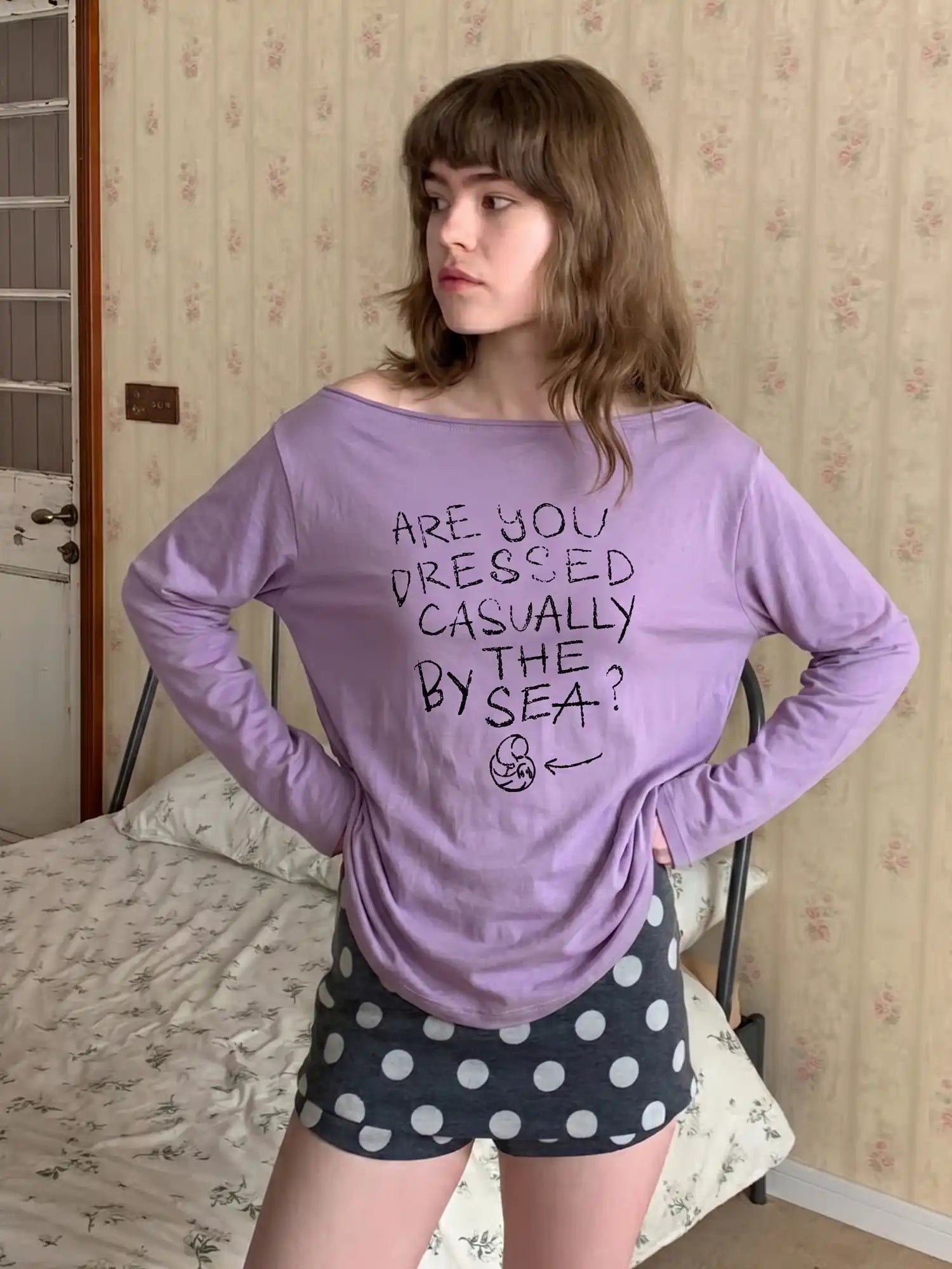 Coastal Graphic Slogan Long Sleeve Top