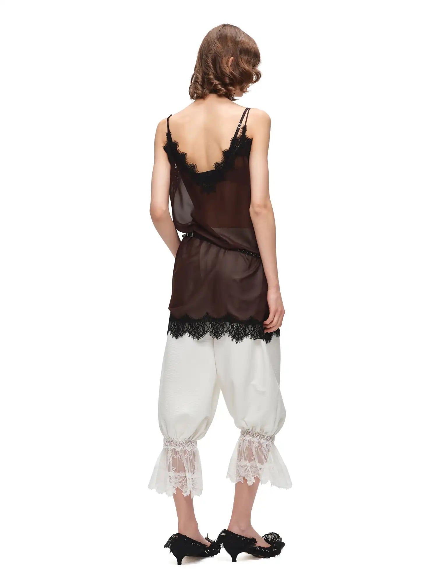 Two Piece Lace Trim Satin Midi Slip Dress