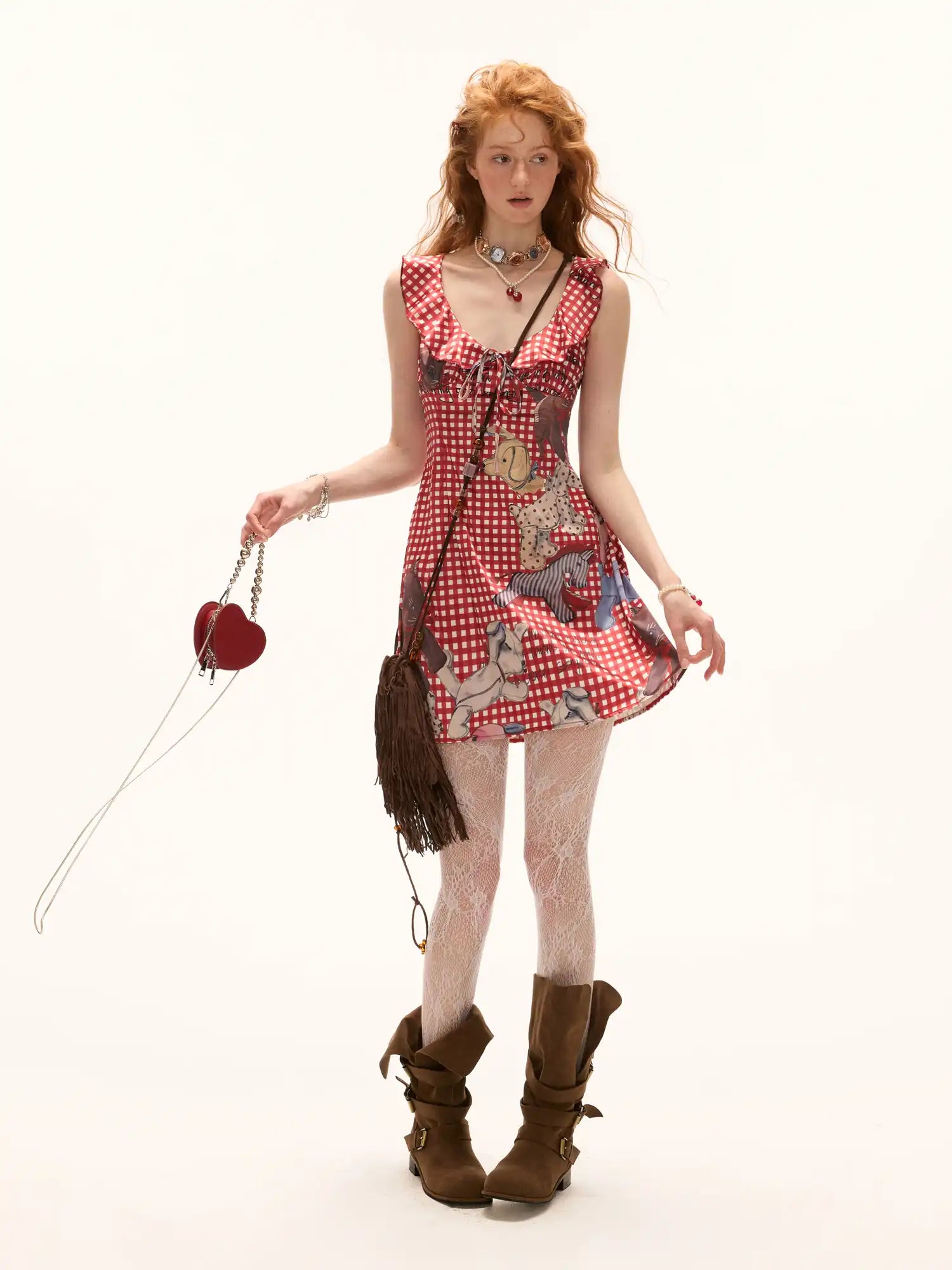 Ruffle Trim Gingham Babydoll Mini Dress