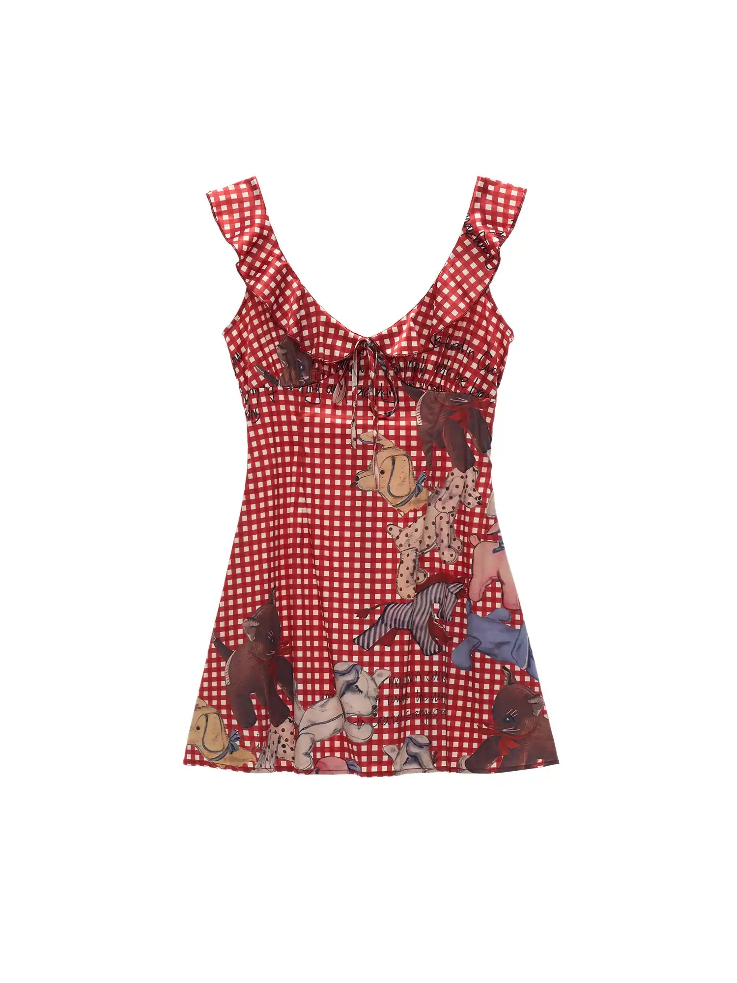 Ruffle Trim Gingham Babydoll Mini Dress