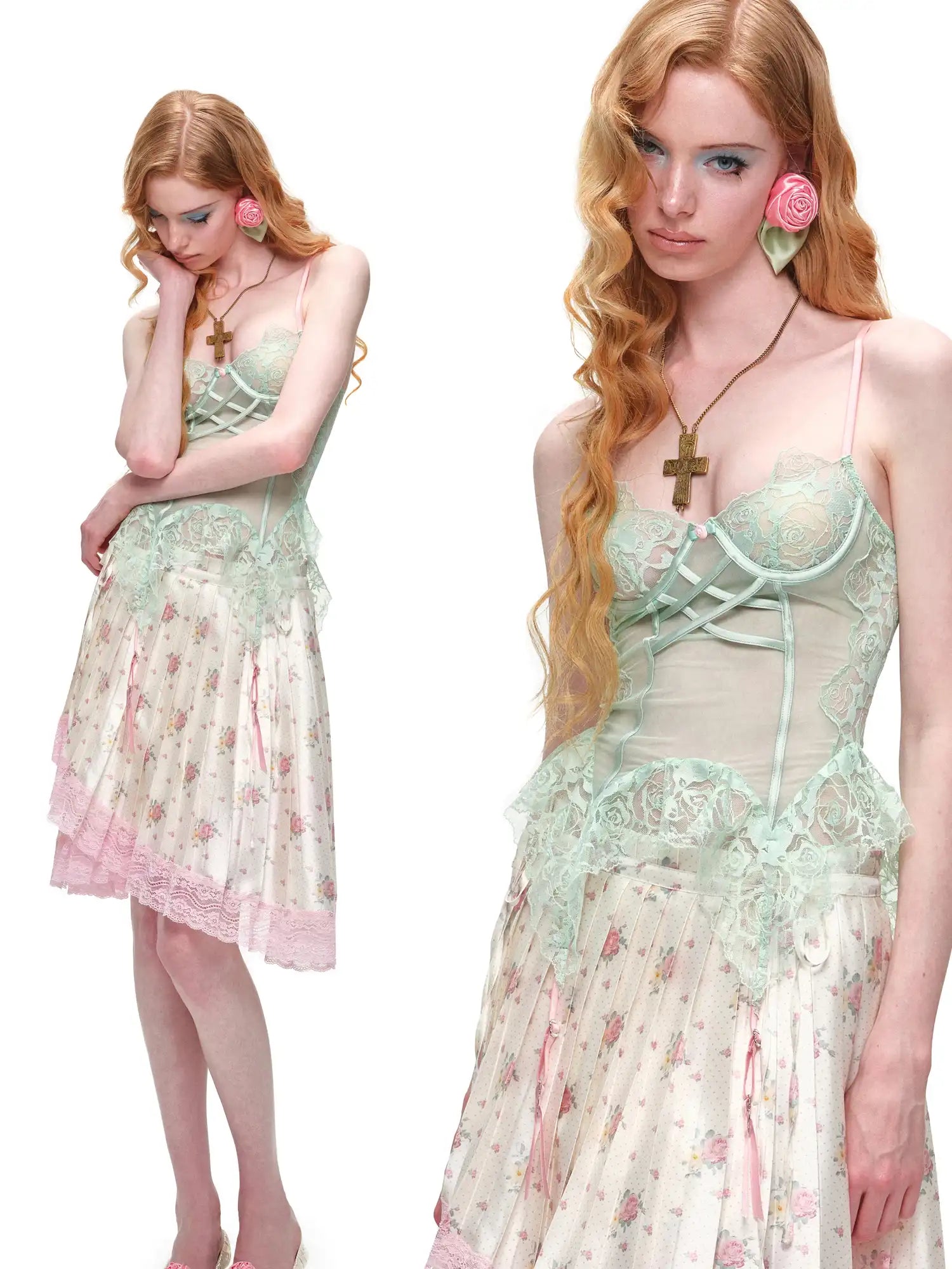 Romantic Sheer Rose Lace Bustier Corset Top