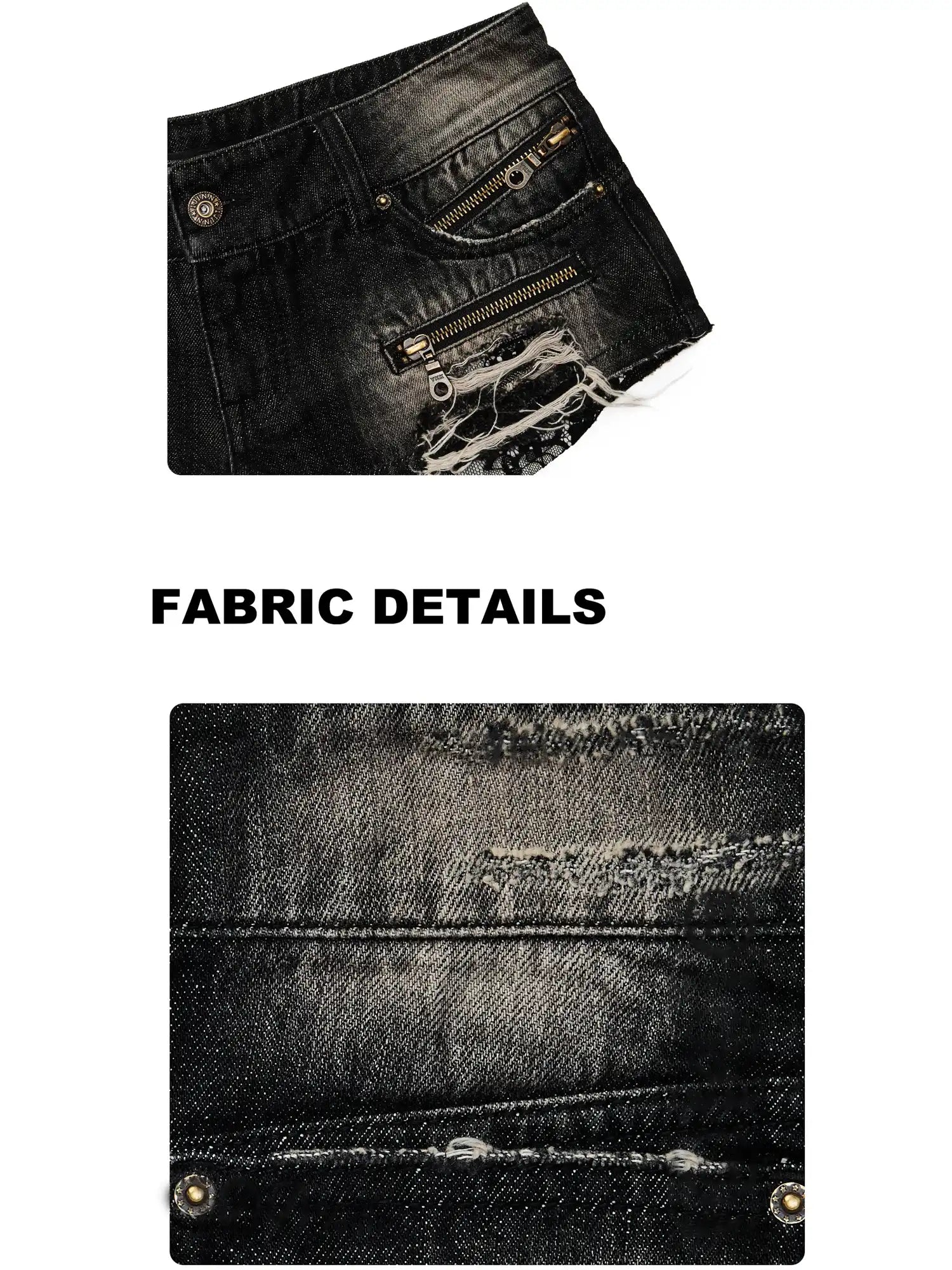 Y2K Punk Lace Trim Black Mini Denim Shorts