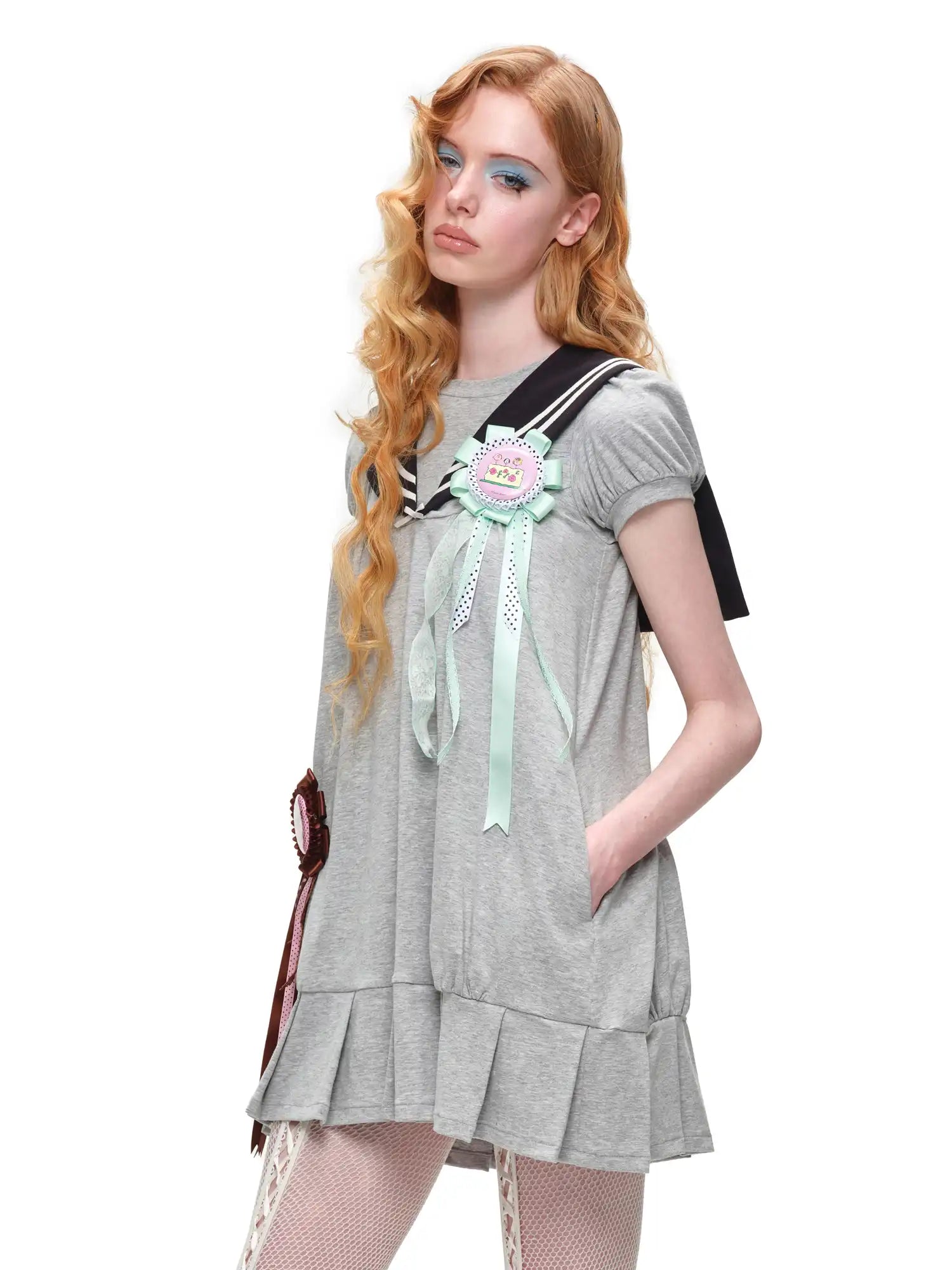 Nautical Vintage Sailor Collar Pleated Mini Dress