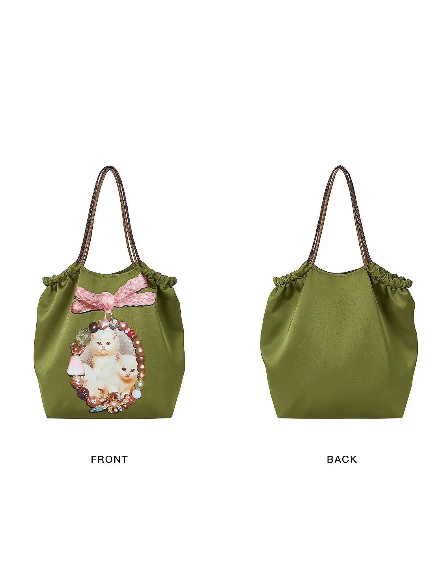Outtheblue Jewel Cat Satin Drawstring Bucket Bag | Canton Collective