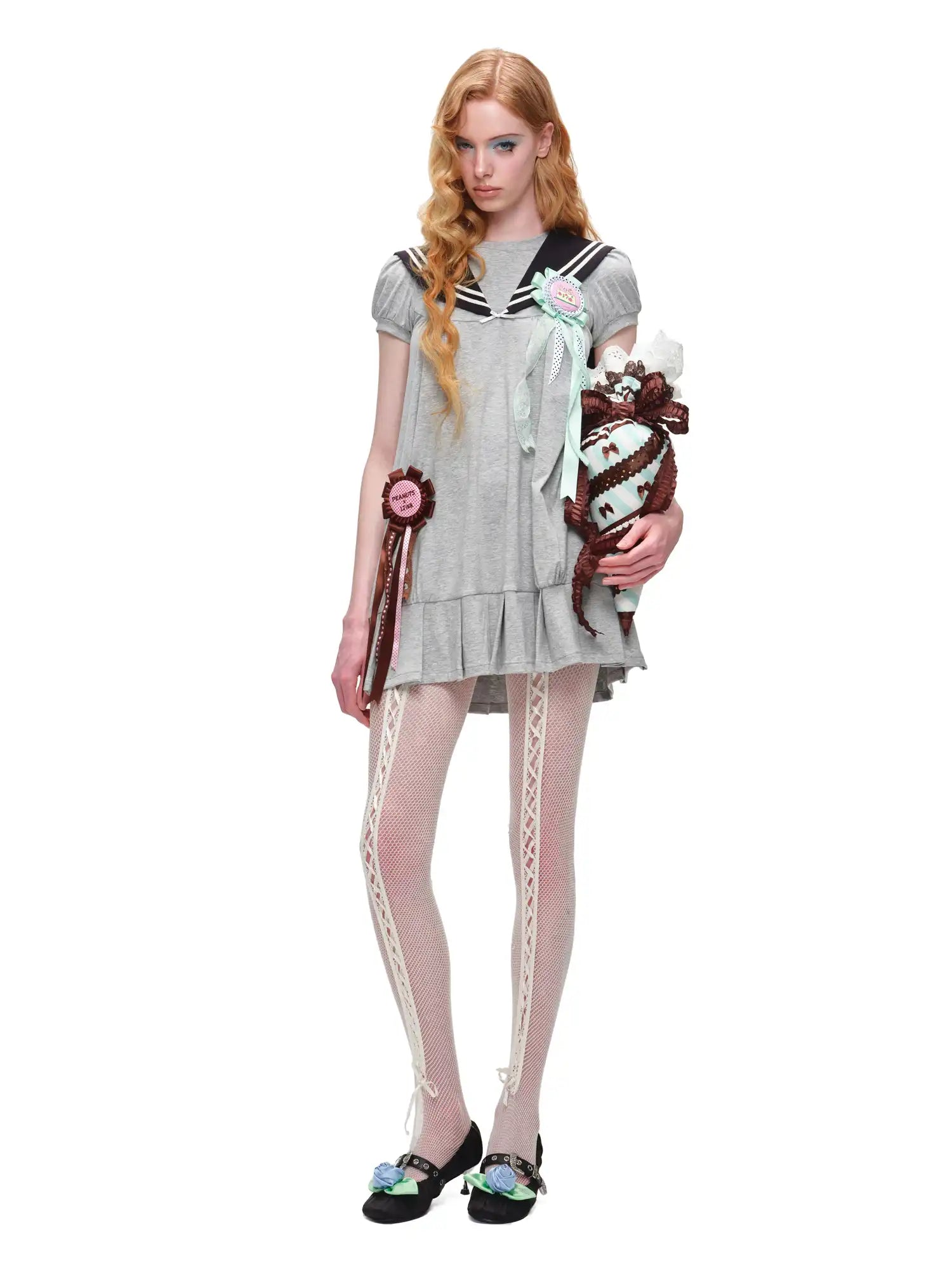 Nautical Vintage Sailor Collar Pleated Mini Dress