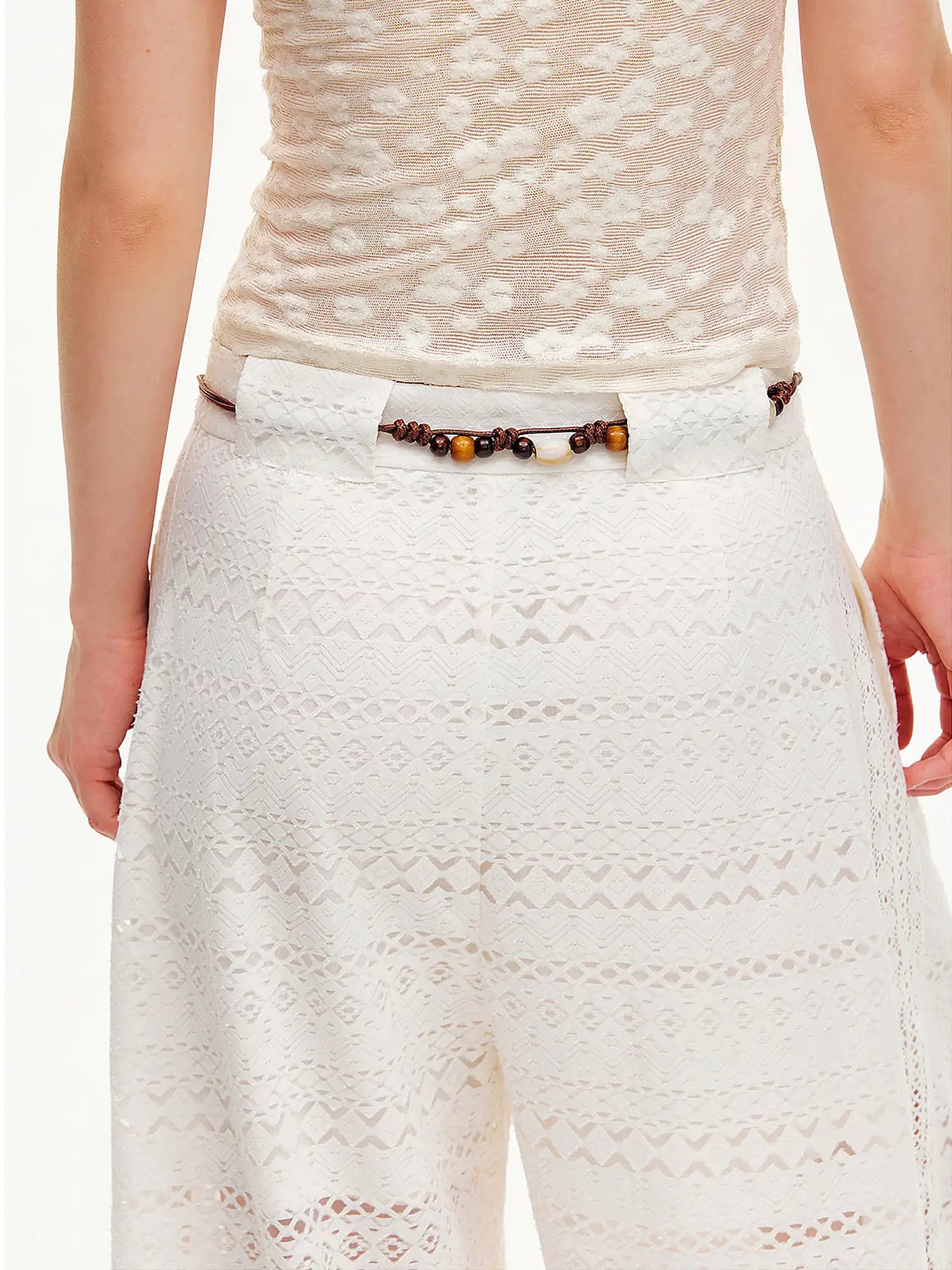 Outtheblue Beaded Drawstring Lace Wide-Leg Palazzo Pants | Canton Collective
