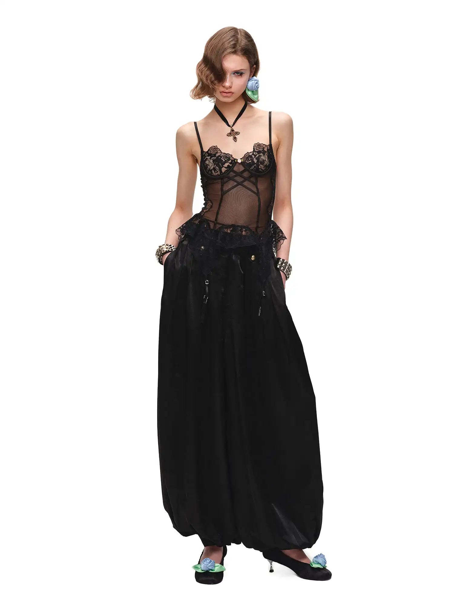 Romantic Sheer Rose Lace Bustier Corset Top
