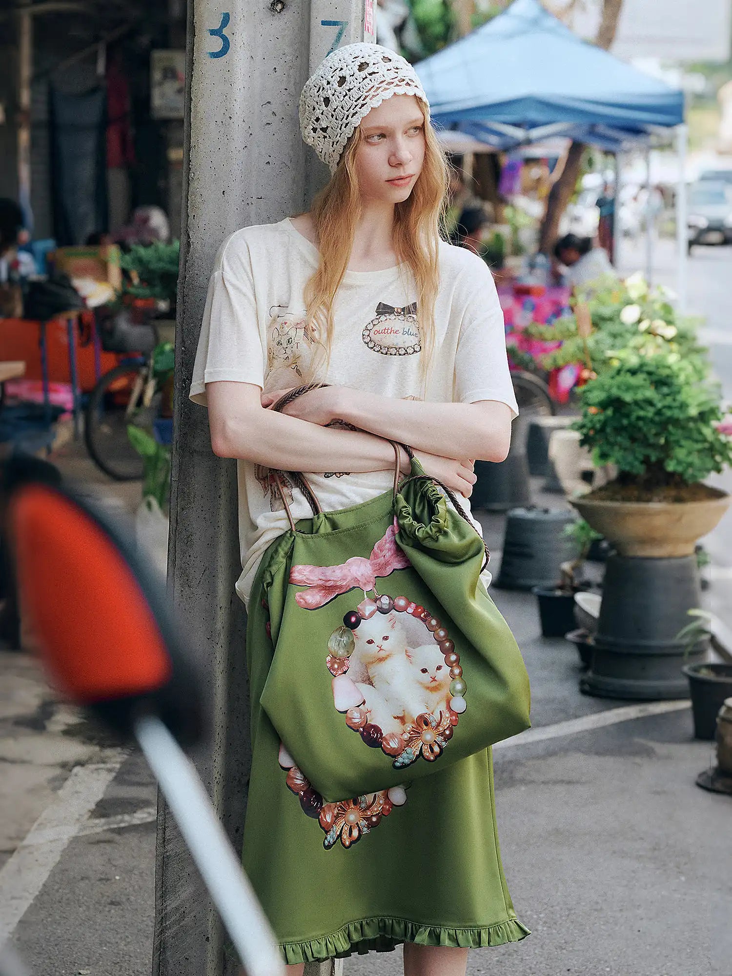 Outtheblue Jewel Cat Satin Drawstring Bucket Bag | Canton Collective