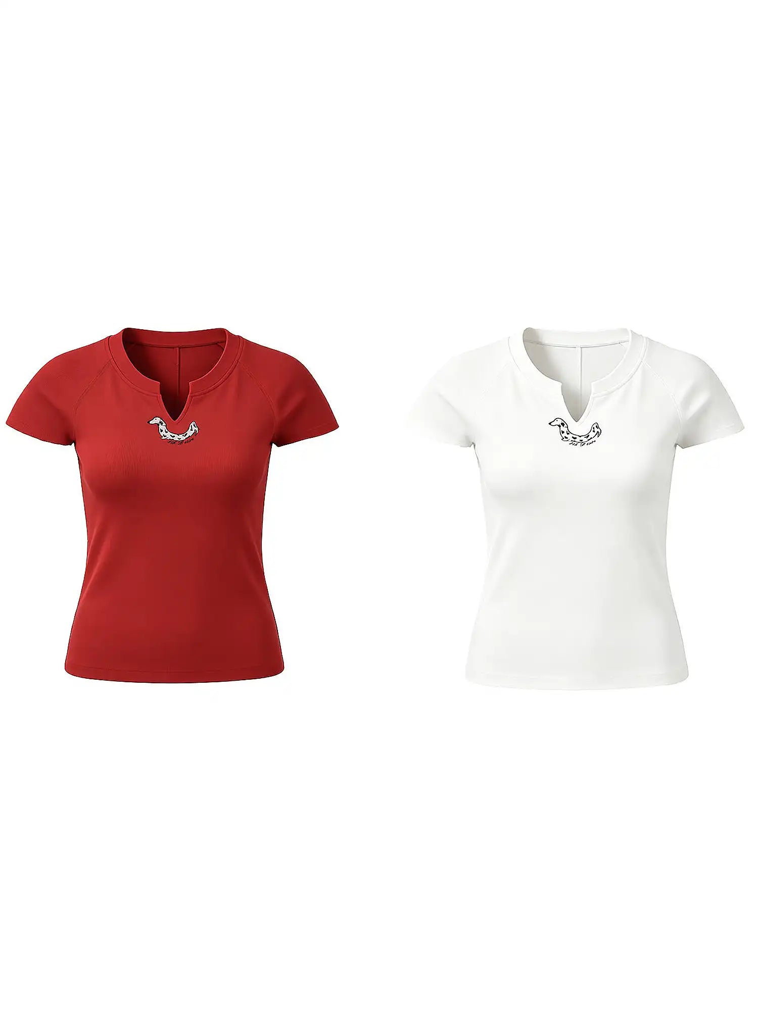 2th Desire Dalmatian Graphic Notched V Neck Crop Top | Canton Collective