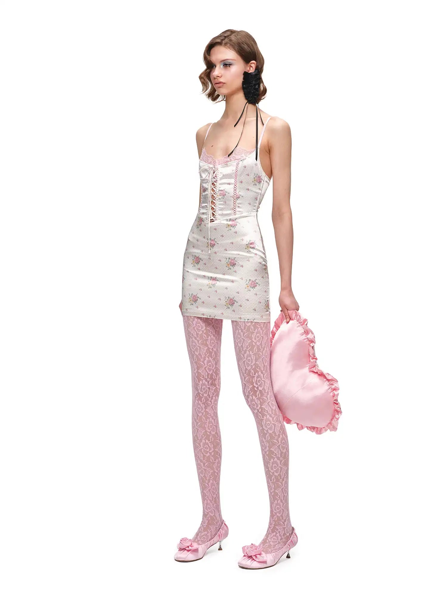 Faux-Layered Satin Lace Mini Dress