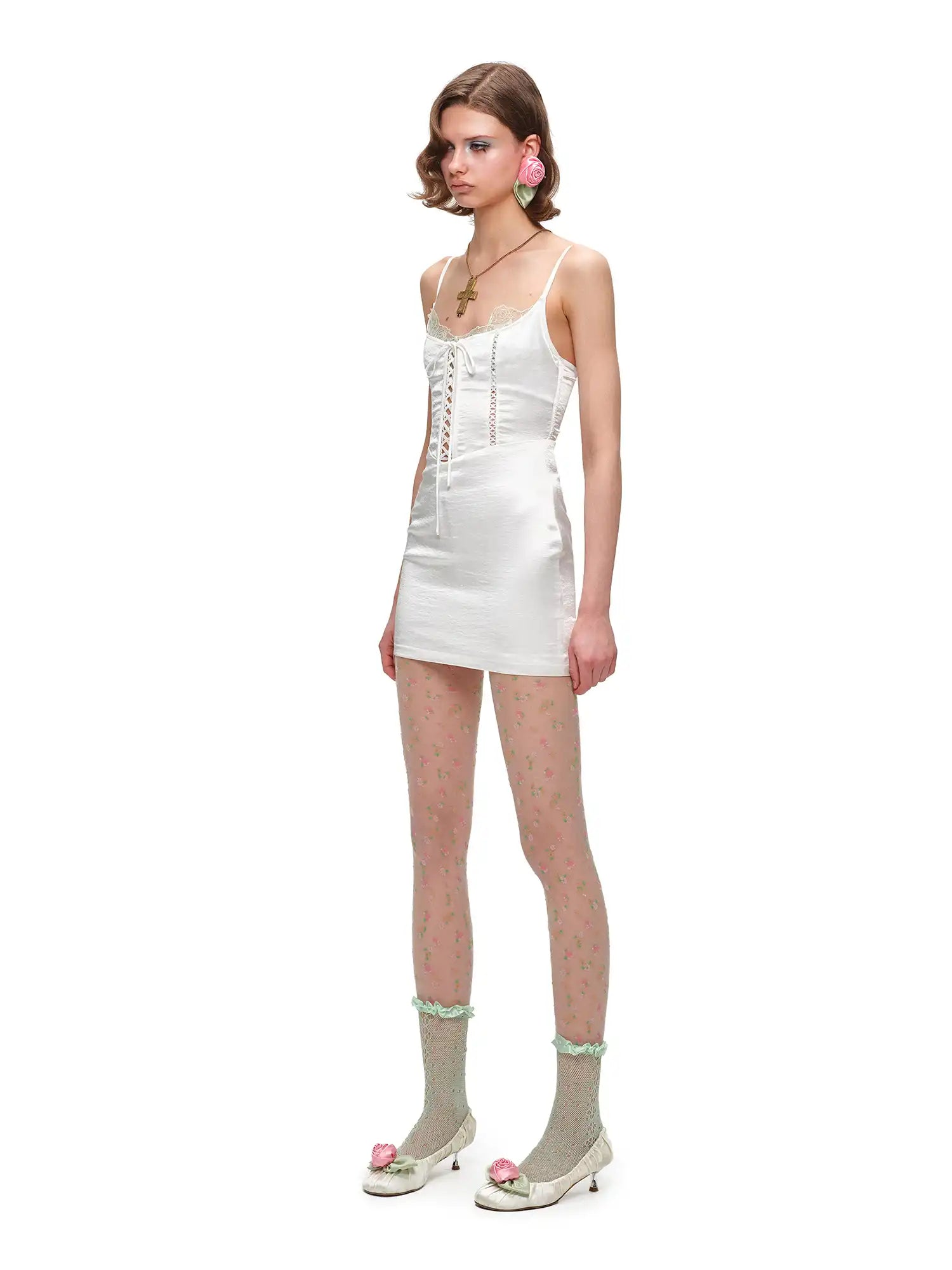 Faux-Layered Satin Lace Mini Dress