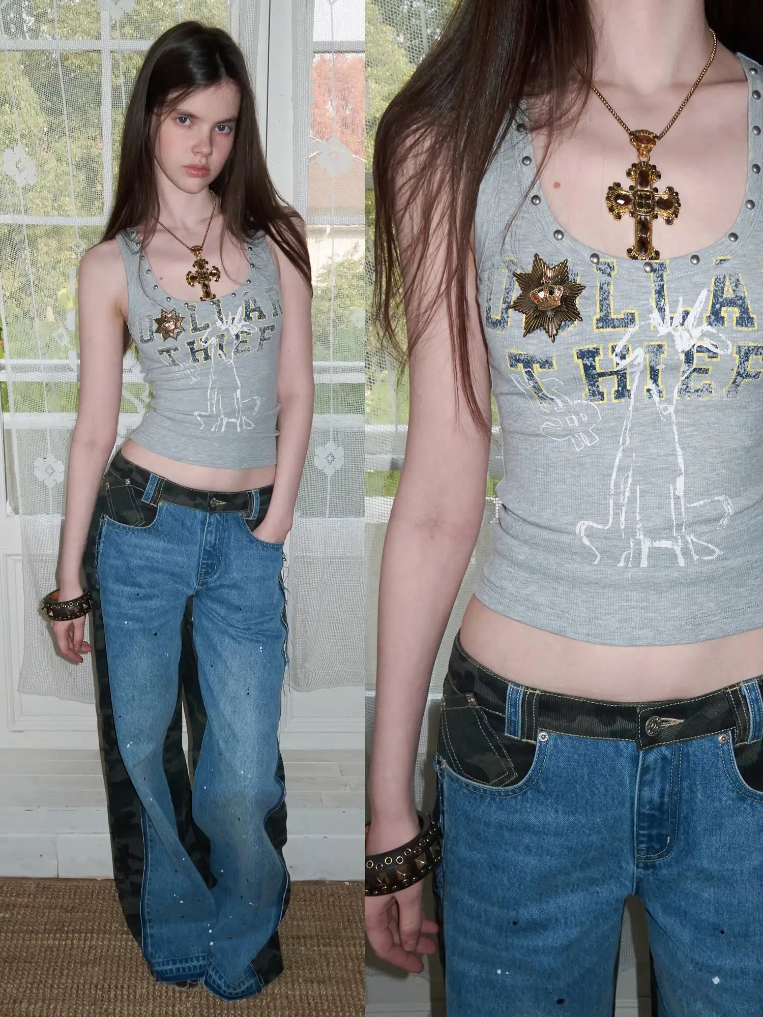 1Jinn Studio 2000s Y2K fitted U Neck Studded Tank Top | Canton Collective