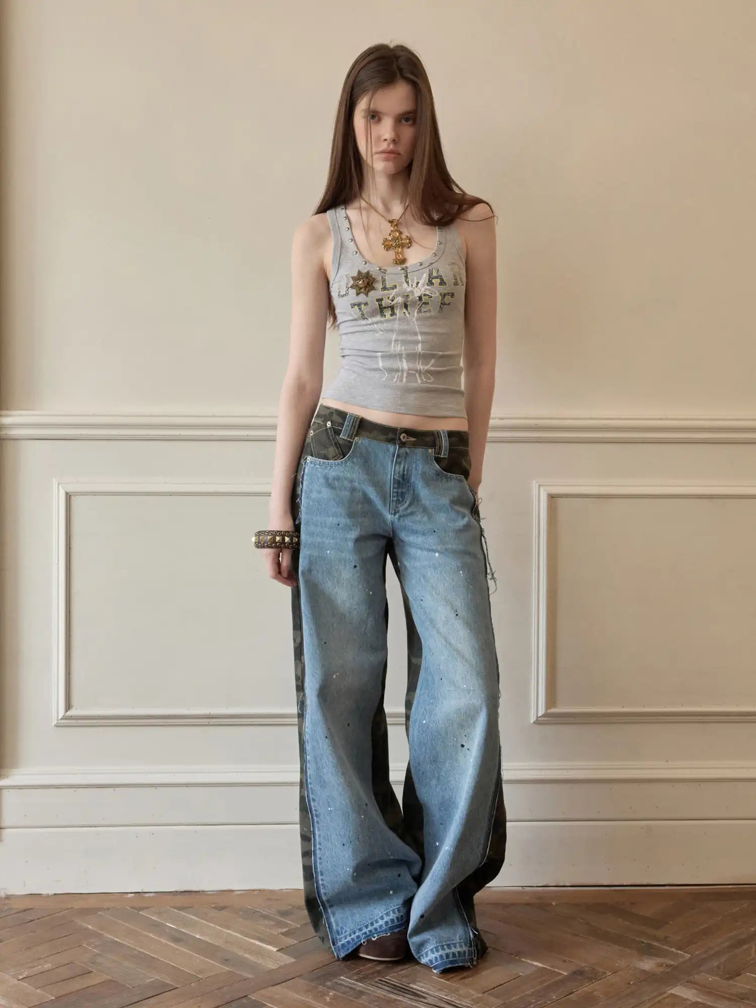 1Jinn Studio 2000s Y2K fitted U Neck Studded Tank Top | Canton Collective