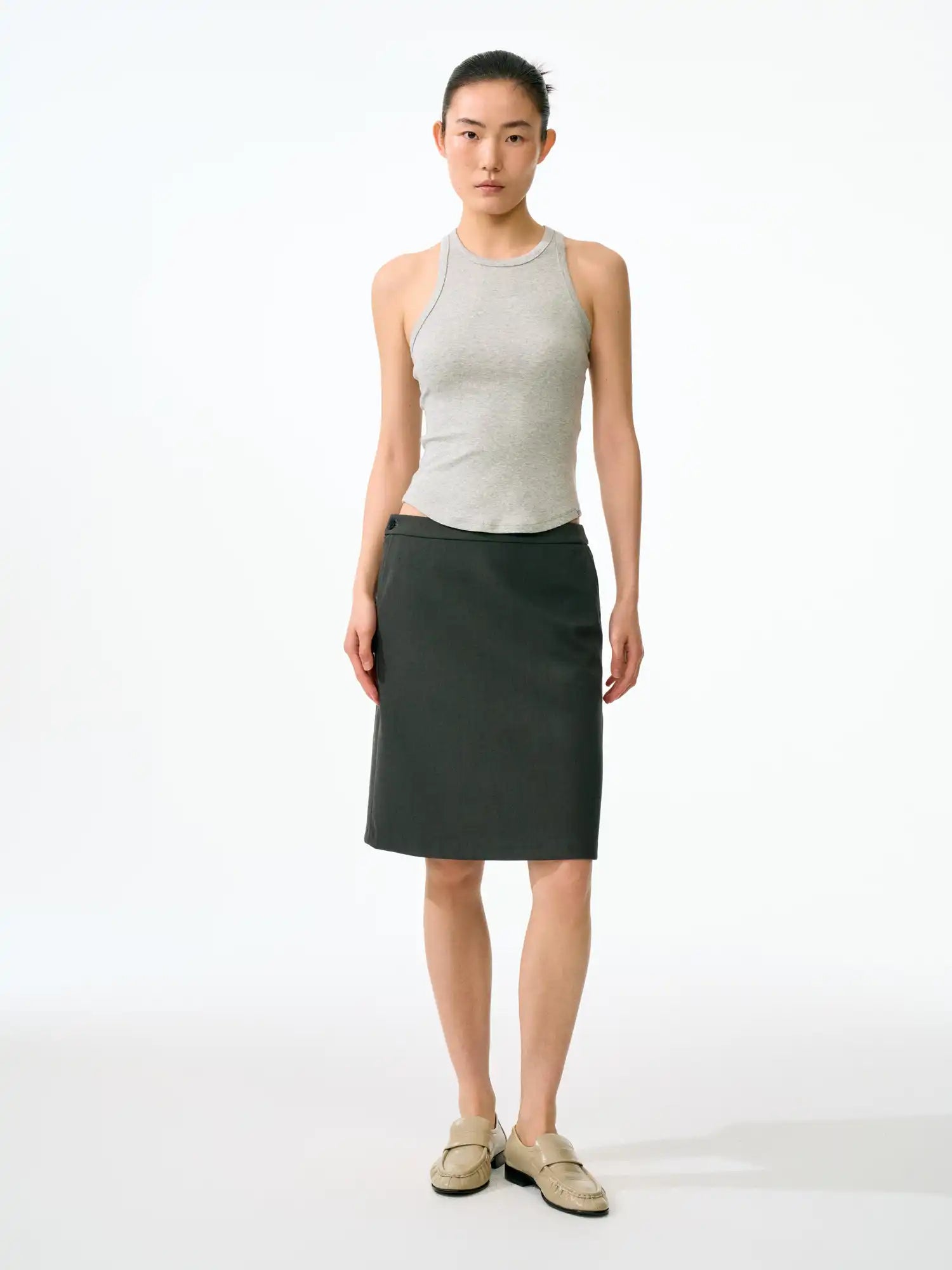 FirstFloor 90s Minimalist Knee-Length Suiting Skirt | Canton Collective