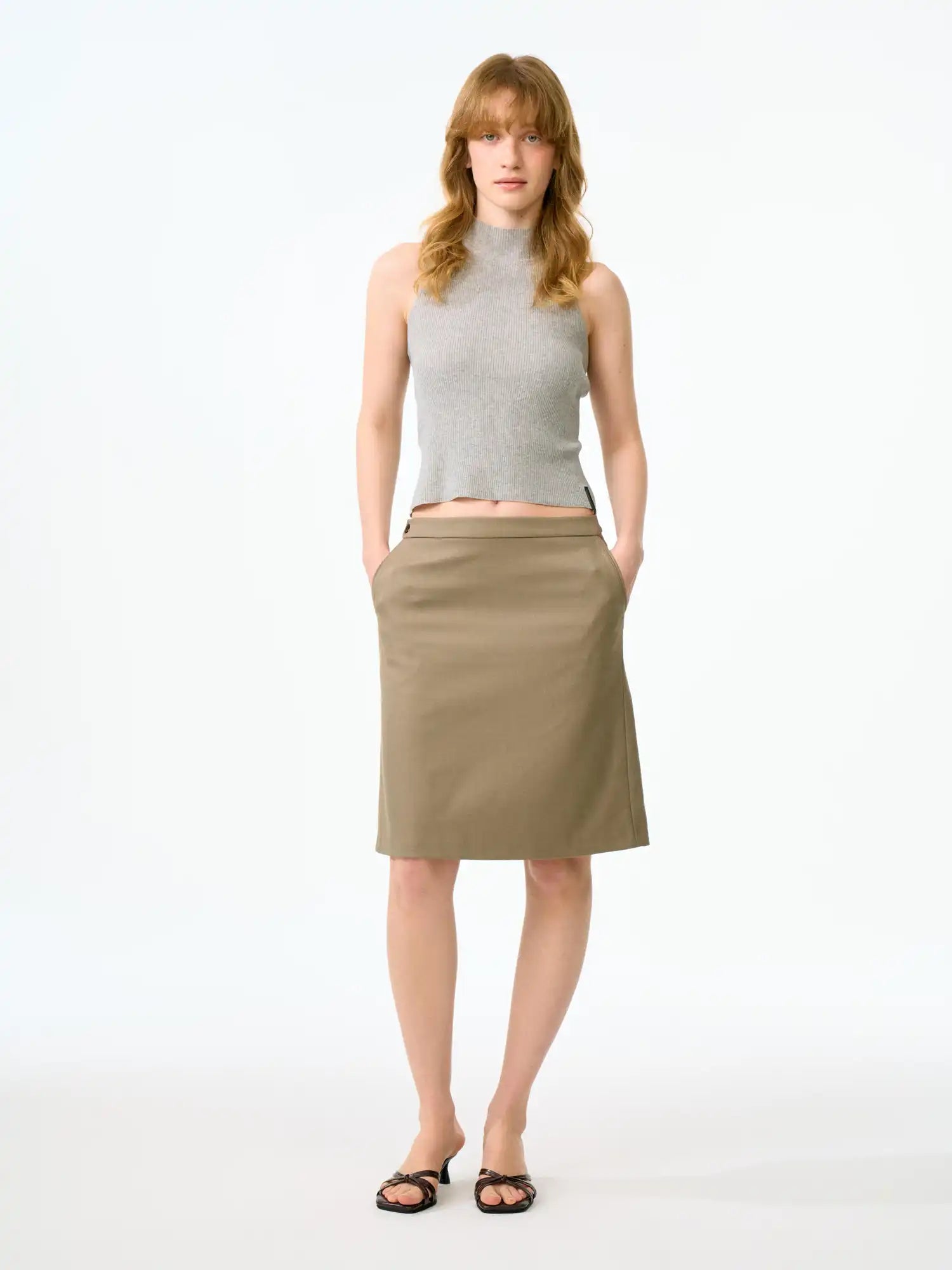 FirstFloor 90s Minimalist Knee-Length Suiting Skirt | Canton Collective