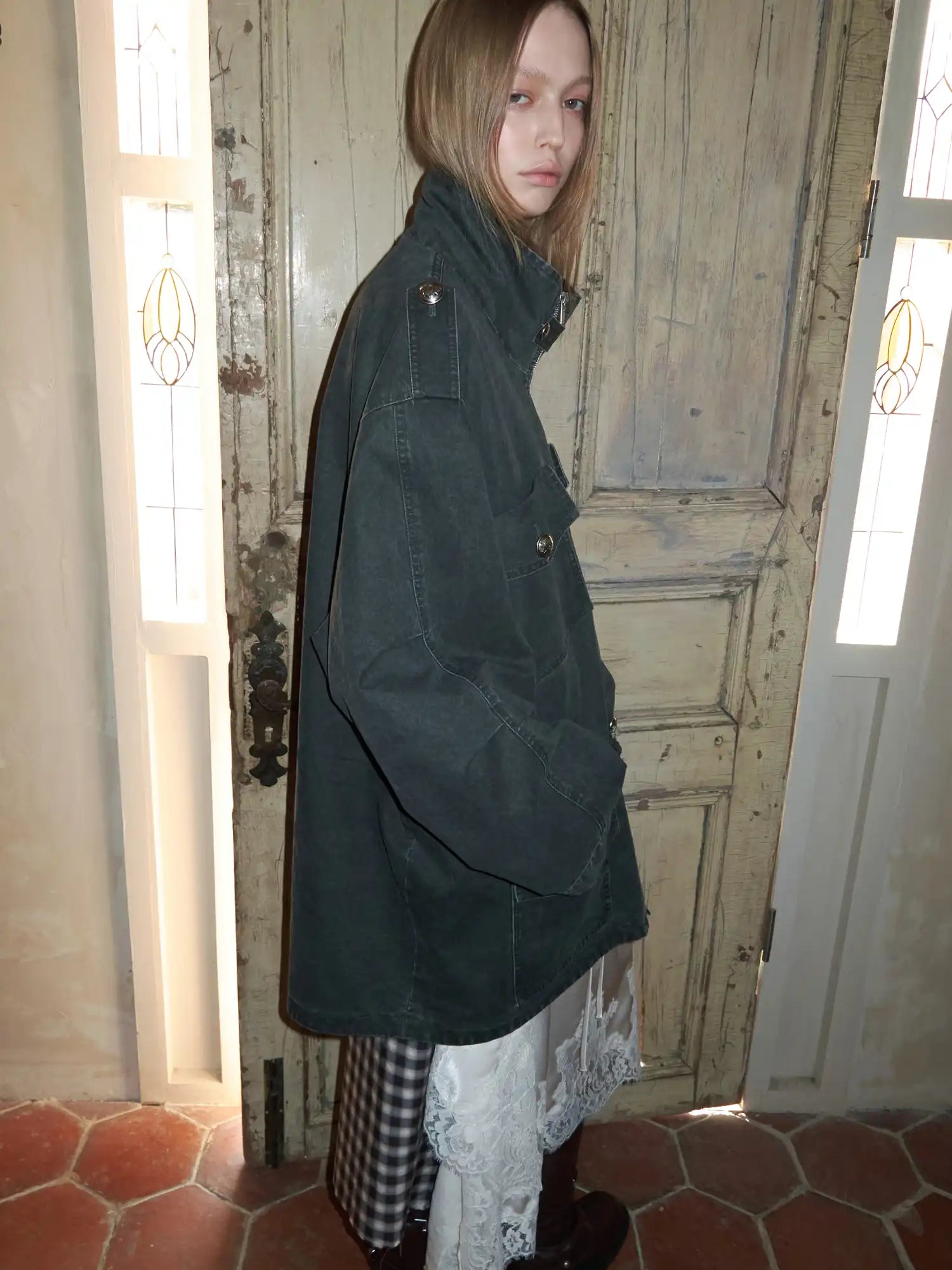 1Jinn Studio 90s Vintage Y2K Drawstring Waist Oversized Military Zip Jacket | Canton Collective