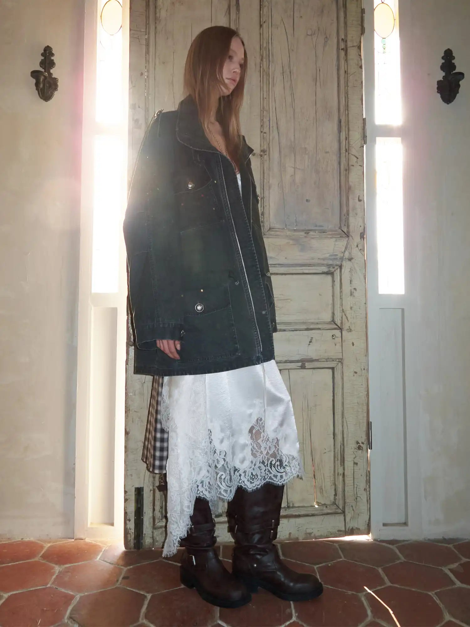 1Jinn Studio 90s Vintage Y2K Drawstring Waist Oversized Military Zip Jacket | Canton Collective