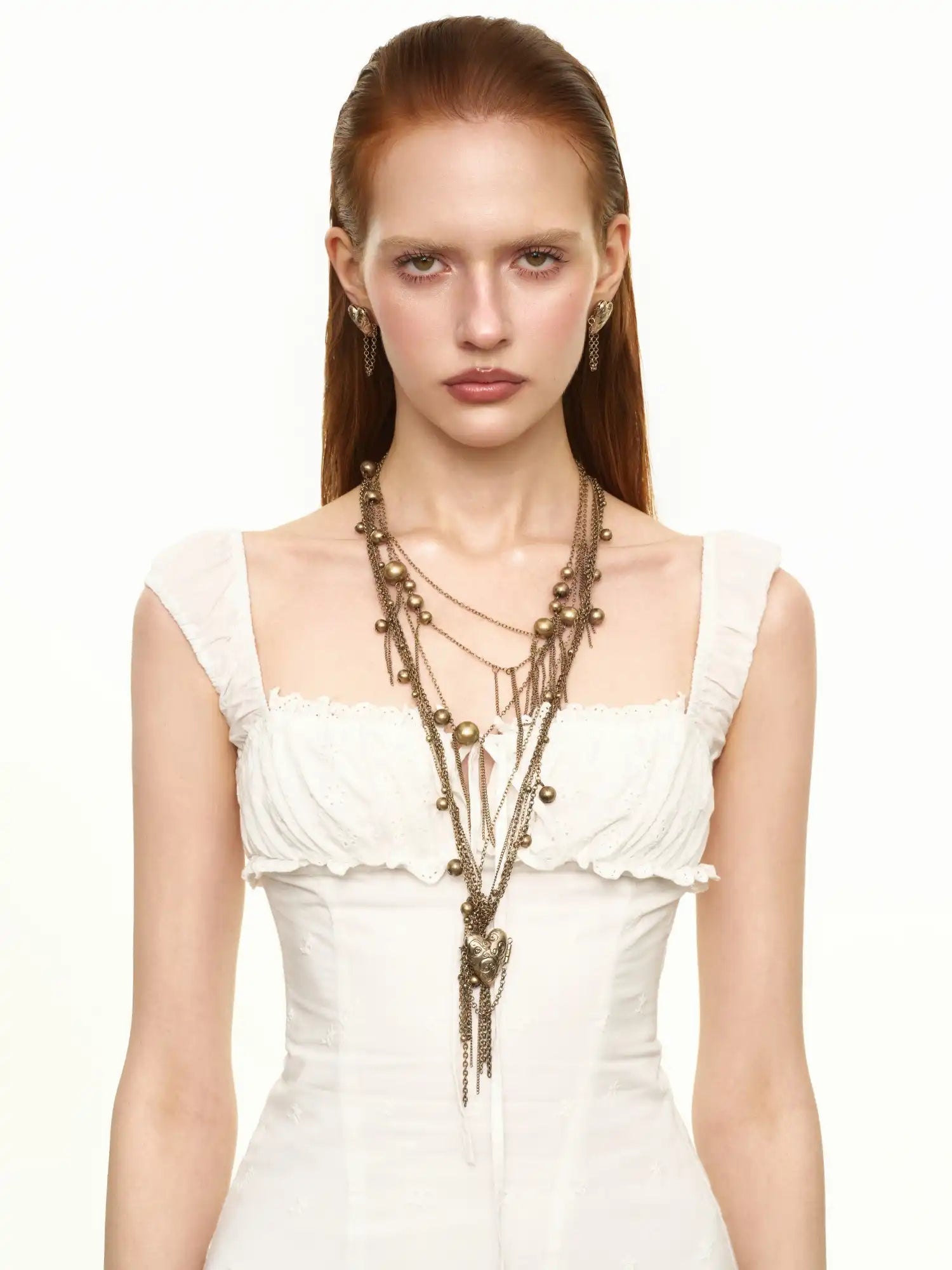 1Jinn M2M Antique Gold Heart Locket Layered Long Necklace | Canton Collective