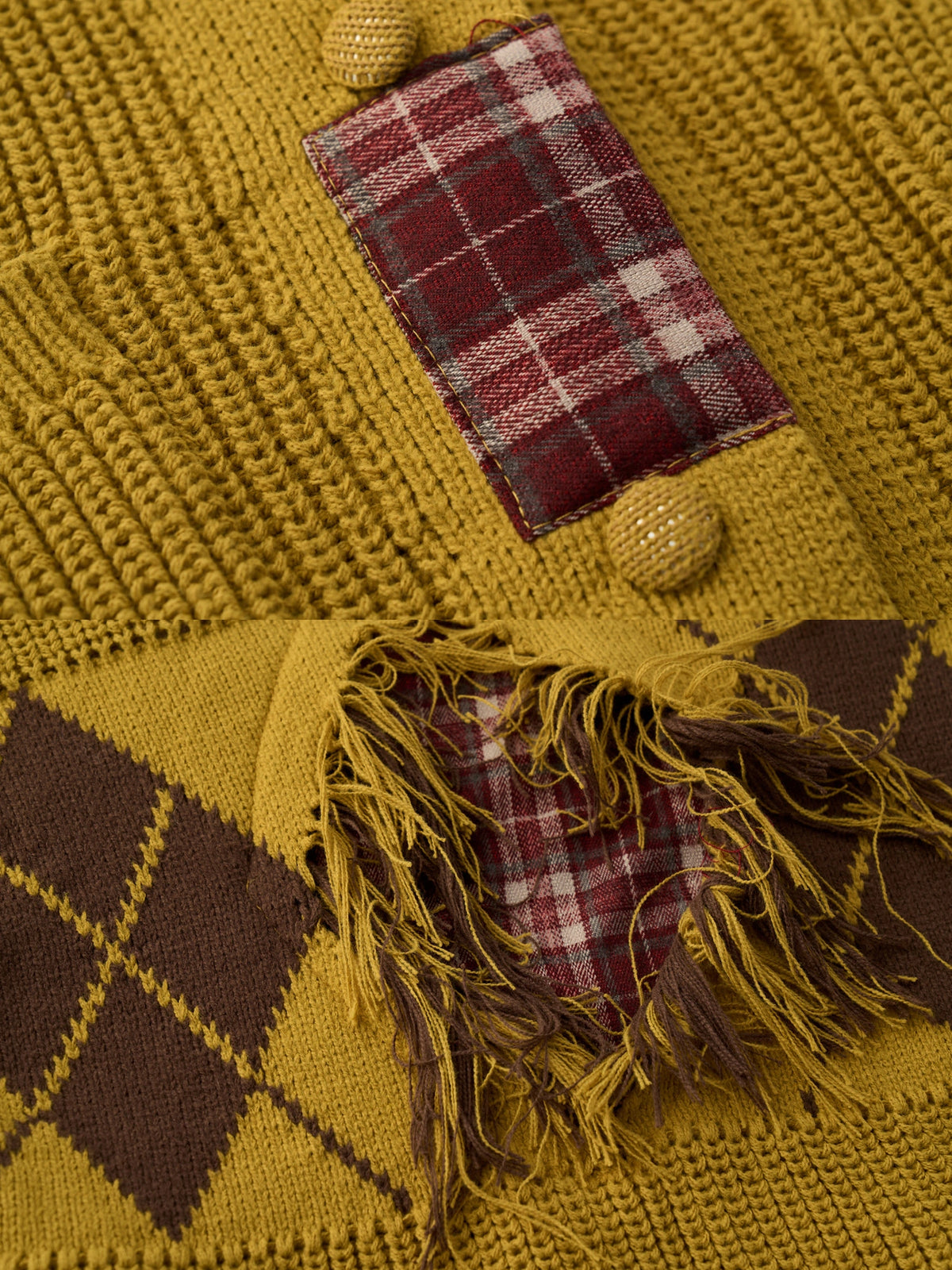 MAMC Argyle Intarsia Fringe-Hem Knit Cardigan | Canton Collective