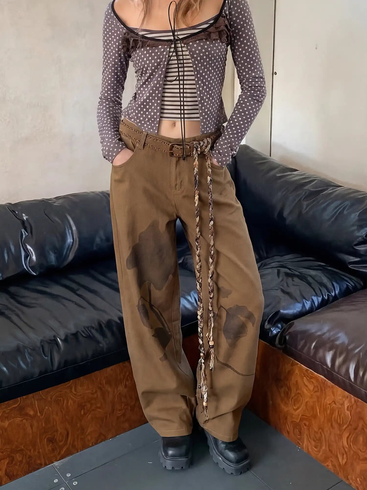 CantonCollective Design Artisan Washed Straight Jeans With Vintage Floral Sketch Print | Canton Collective