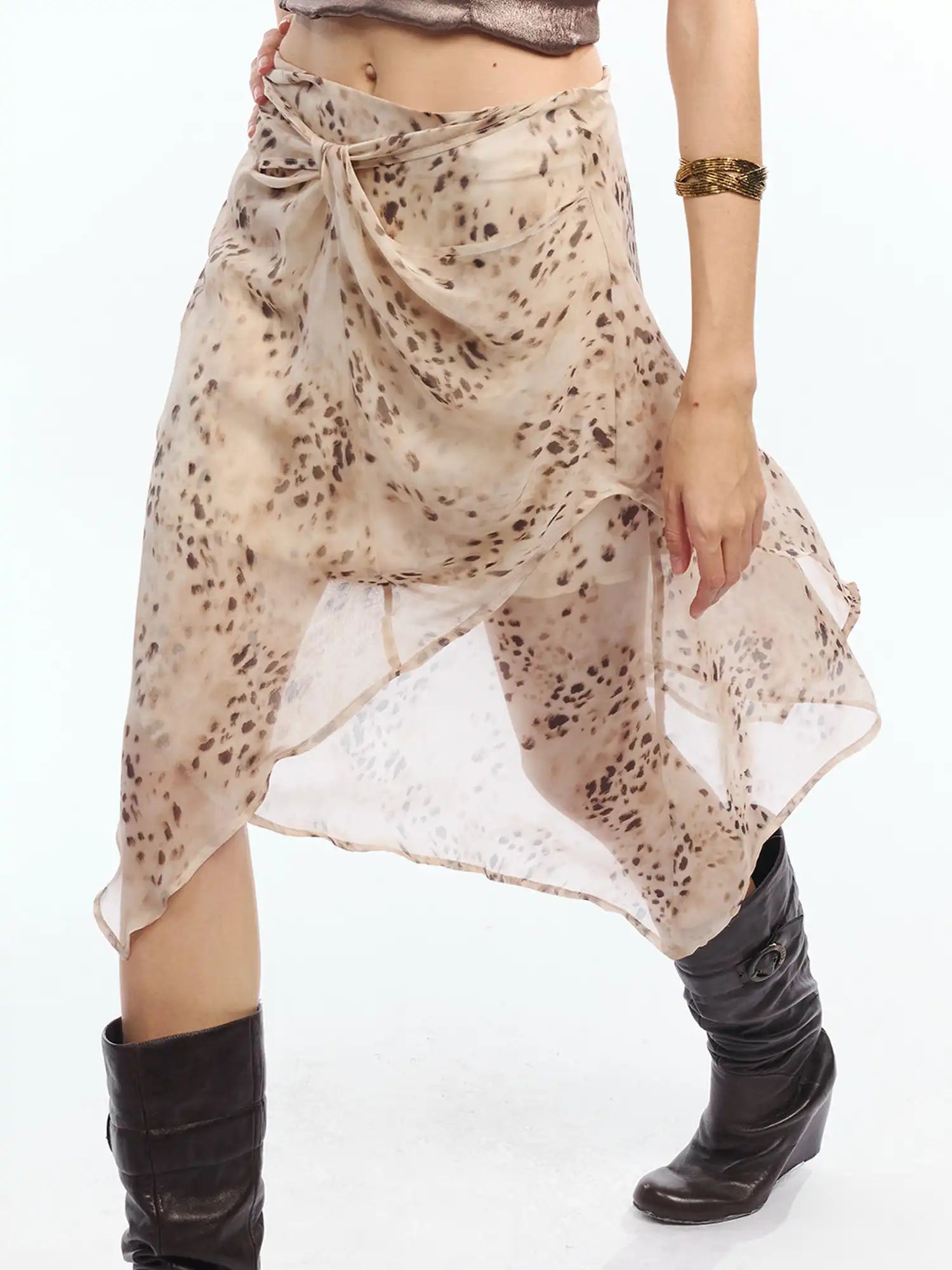 2th Desire Asymmetric Bias Cut Sheer Skirt Faded Leopard | Canton Collective