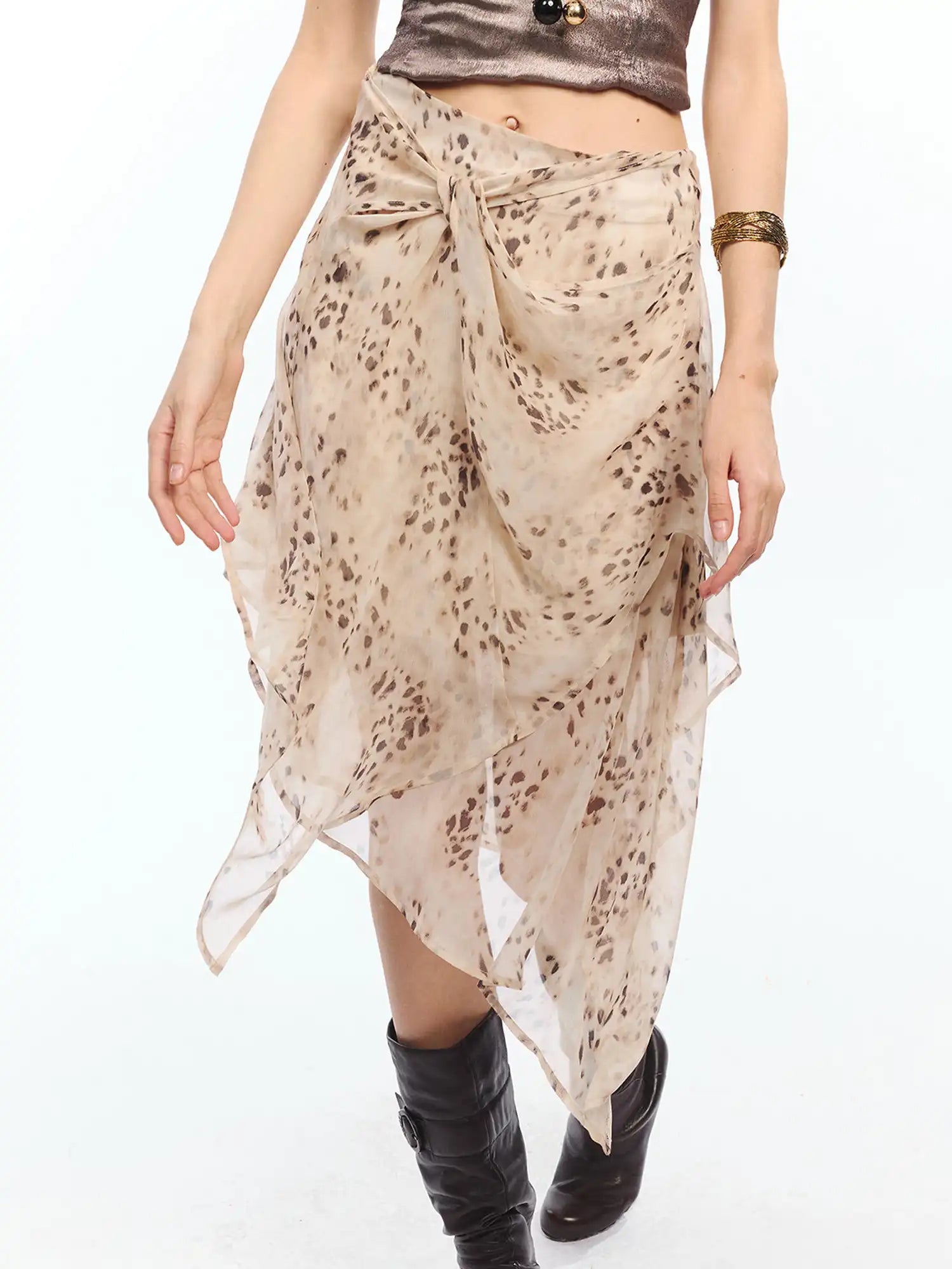 2th Desire Asymmetric Bias Cut Sheer Skirt Faded Leopard | Canton Collective