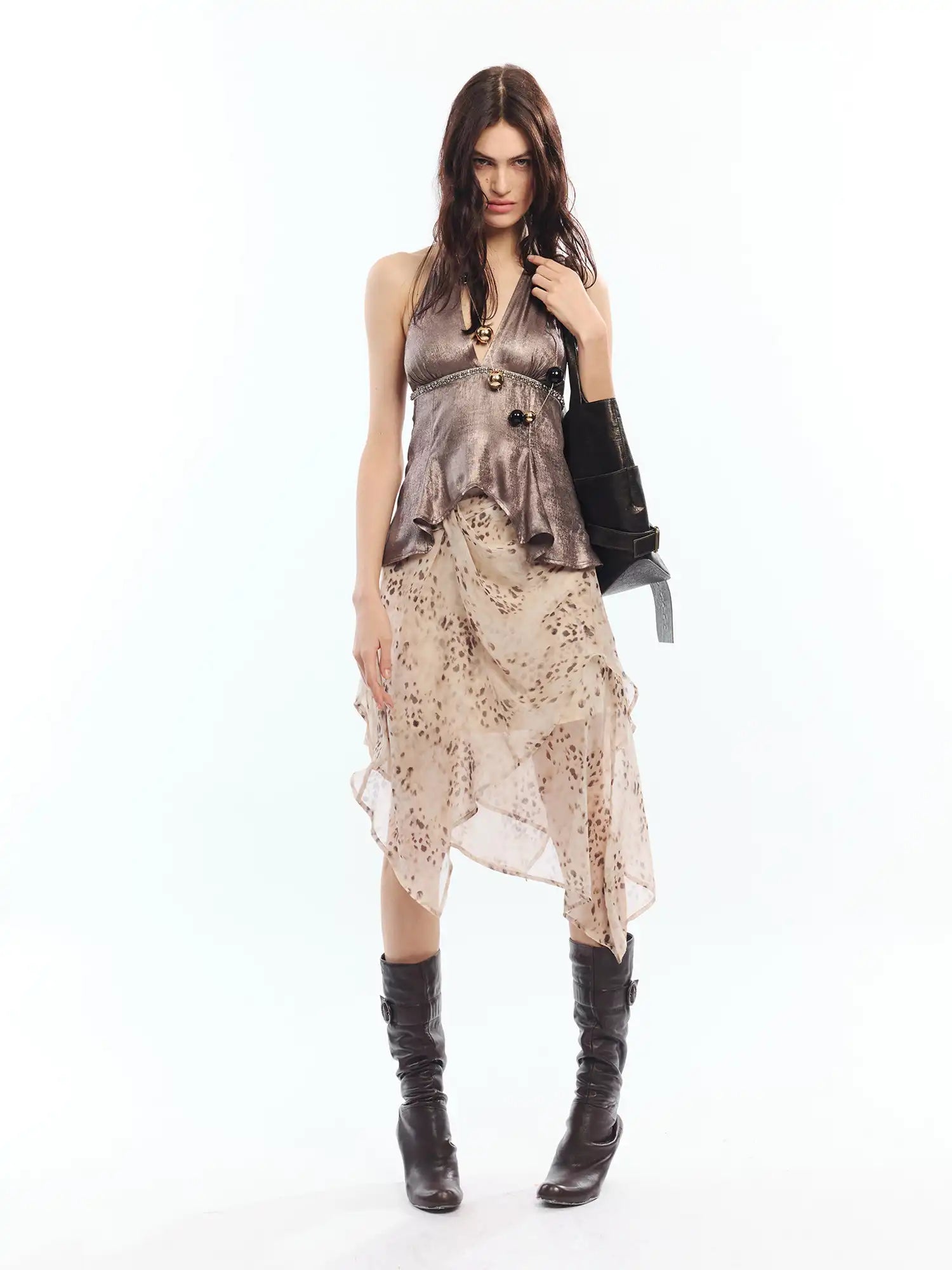 2th Desire Asymmetric Bias Cut Sheer Skirt Faded Leopard | Canton Collective